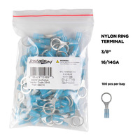 Blue Nylon Ring Terminals 16-14 GA 3/8 inch - Package of 100