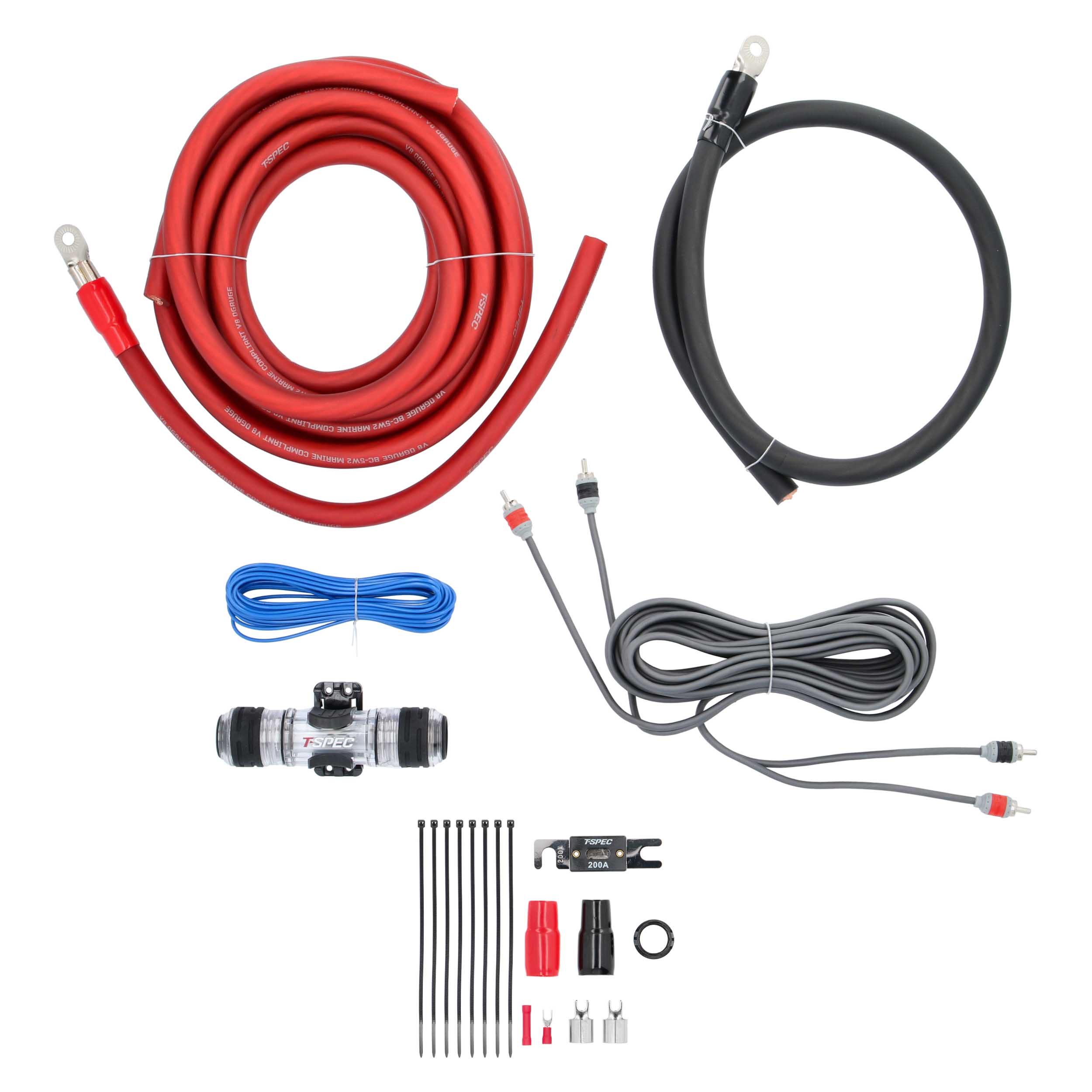 v8 1/0 AWG Amp Kit - 3800 W with RCA Cable