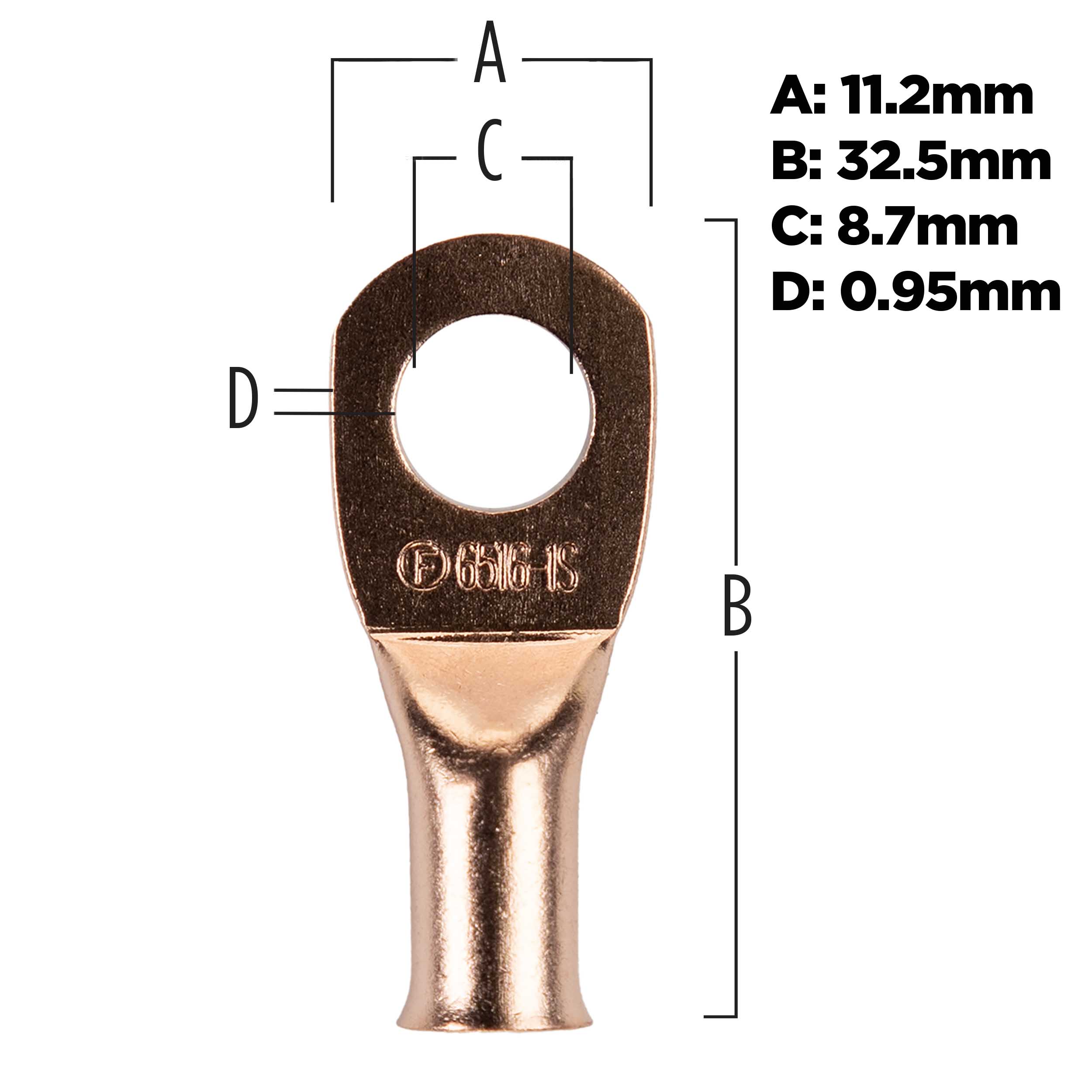 Copper Uninsulated Ring Terminal 6 Gauge 5/16 inch
