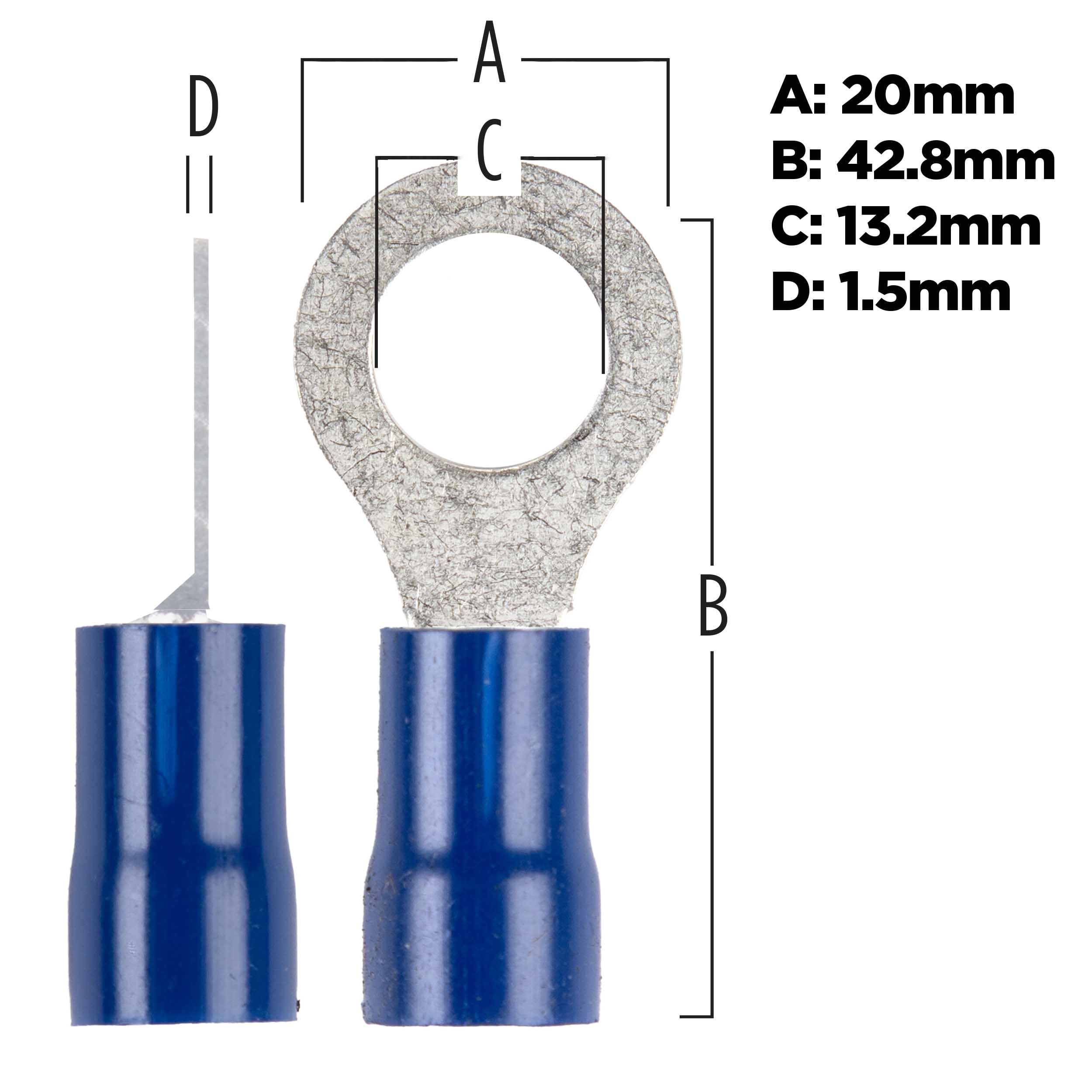 Blue Vinyl Ring Terminal 6 Gauge 1/2 inch - Package of 25