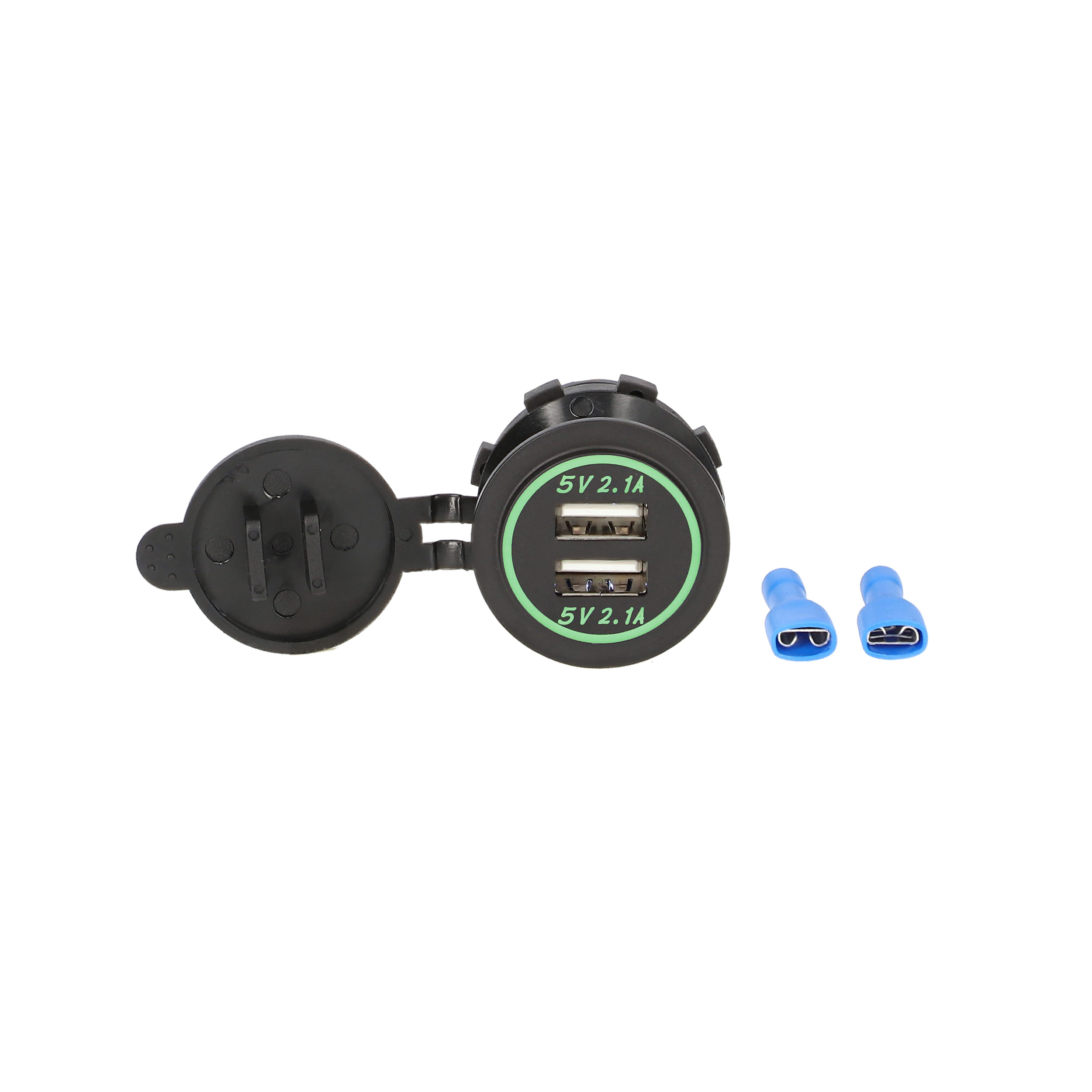 Dual USB Charger 4.2 Amp Flush Mount - Green - Retail Pack