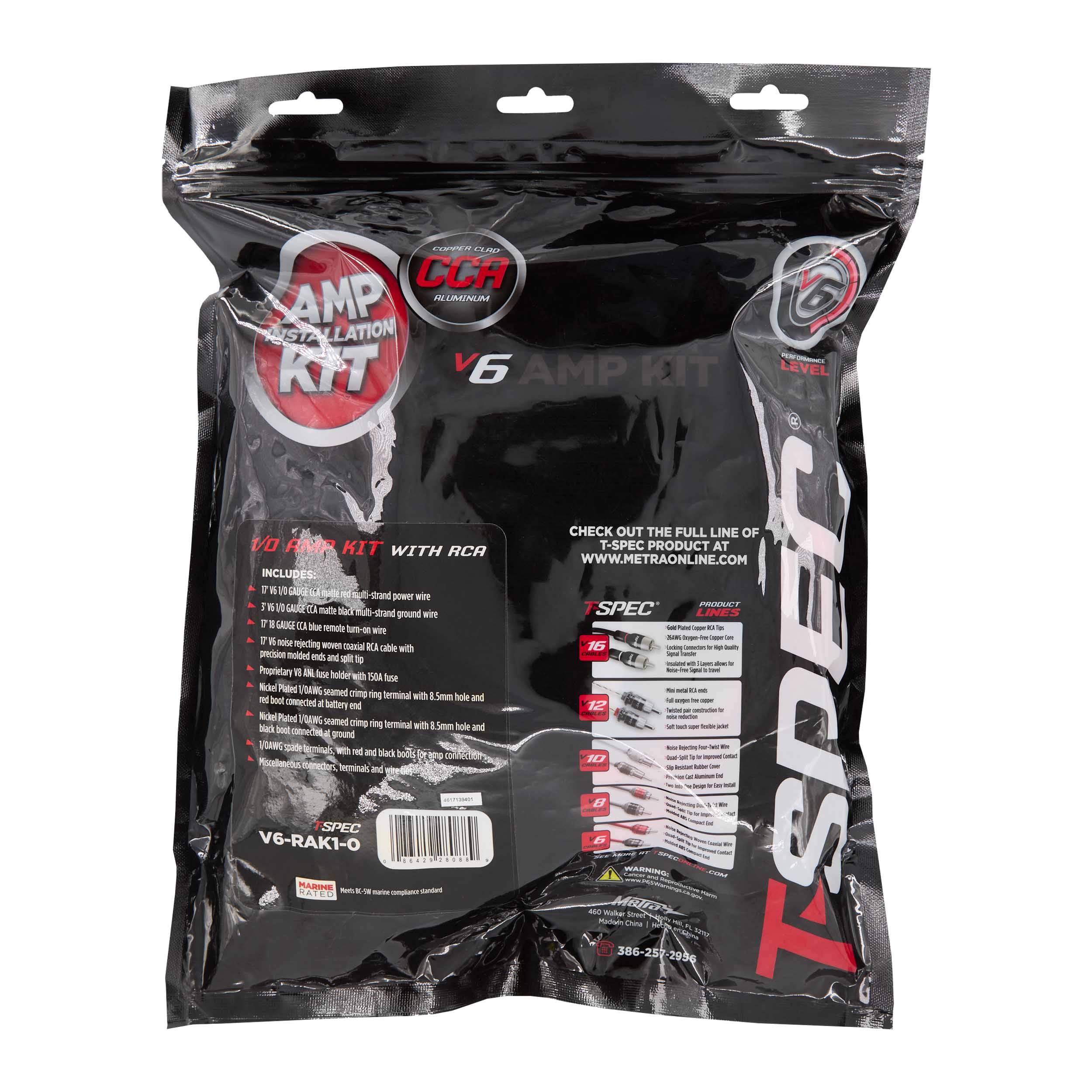 T-SPEC CCA 1/0 AWG 2400W AMP KIT WITH RCA - V6 SERIES