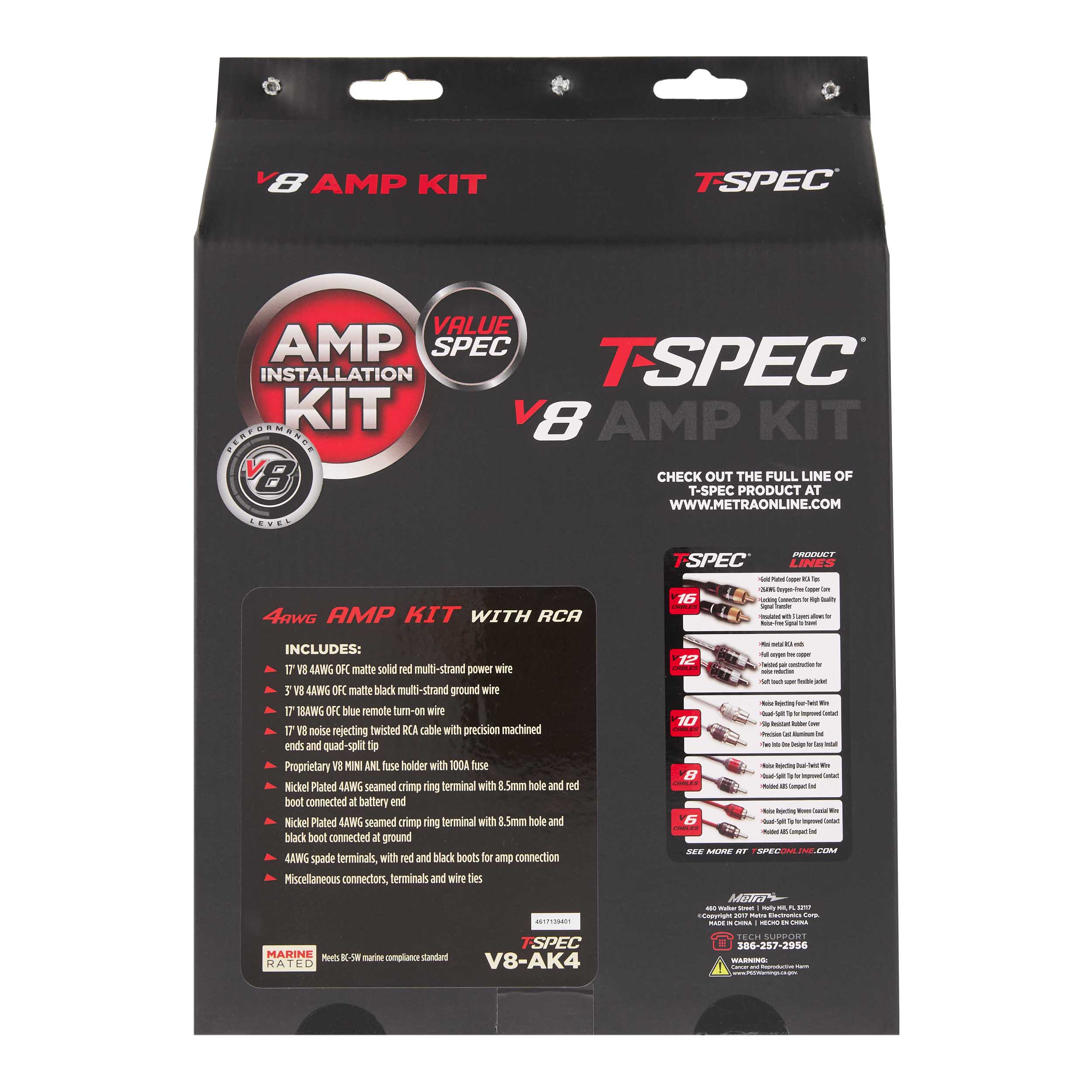 v8 4 AWG Amp Kit - 1500 W with RCA Cable