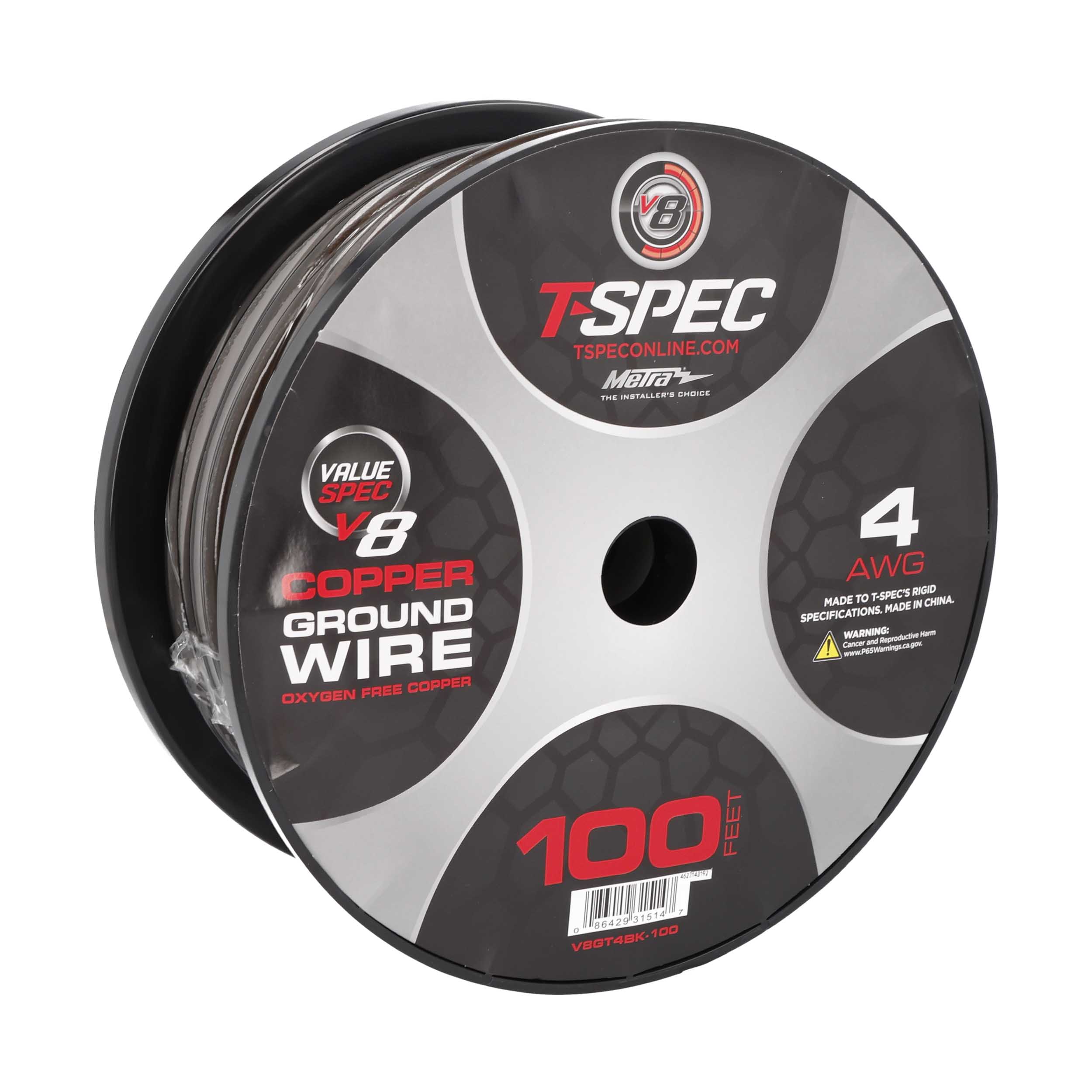 V8GT Series 4 AWG OFC Power Wire | 100 ft. | Black