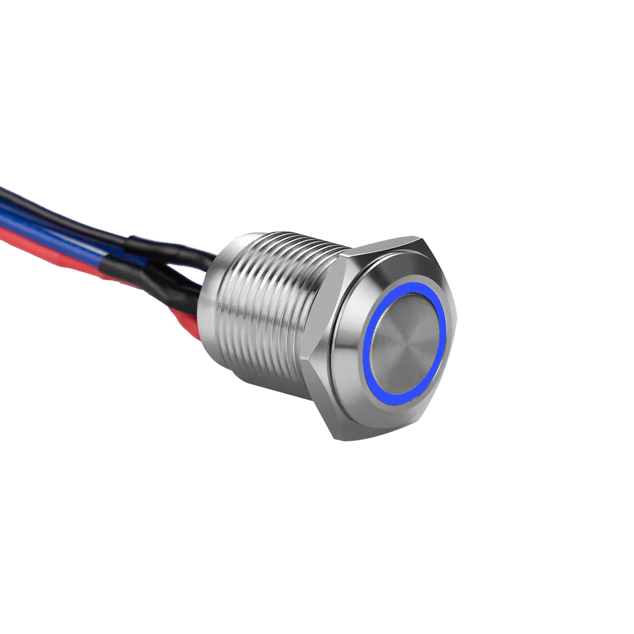 Silver 12MM Round Illuminated Momentary Switches - Blue