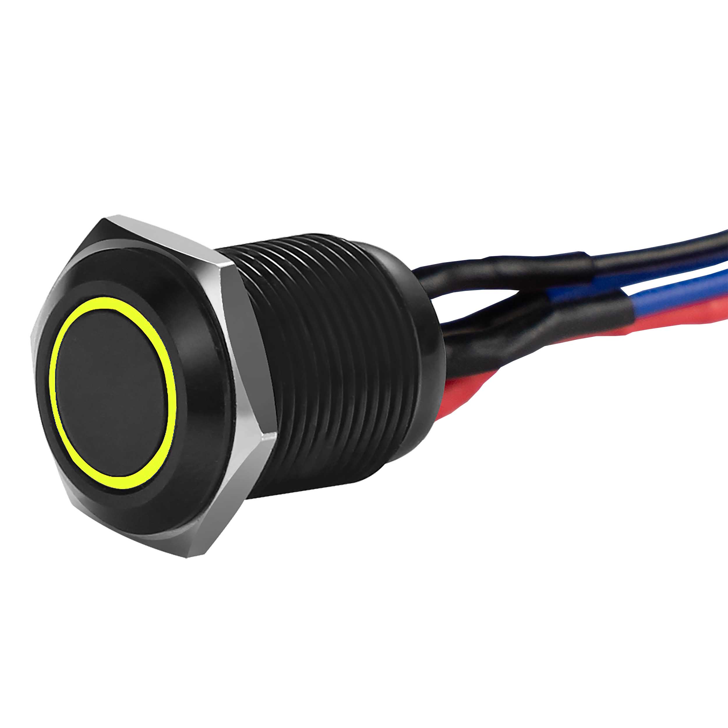 Black 12MM Round Illuminated Momentary Switches - Yellow