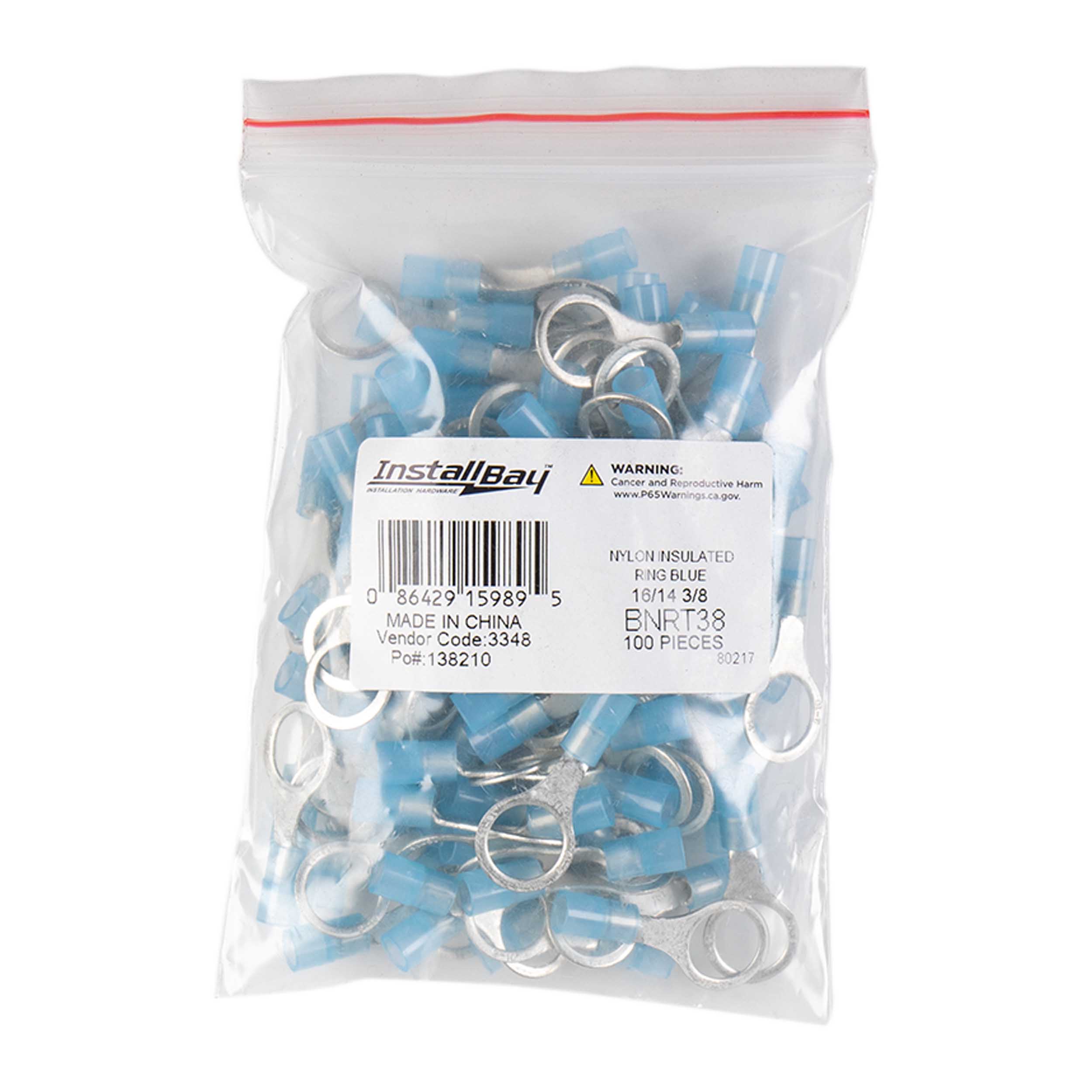 Blue Nylon Ring Terminals 16-14 GA 3/8 inch - Package of 100