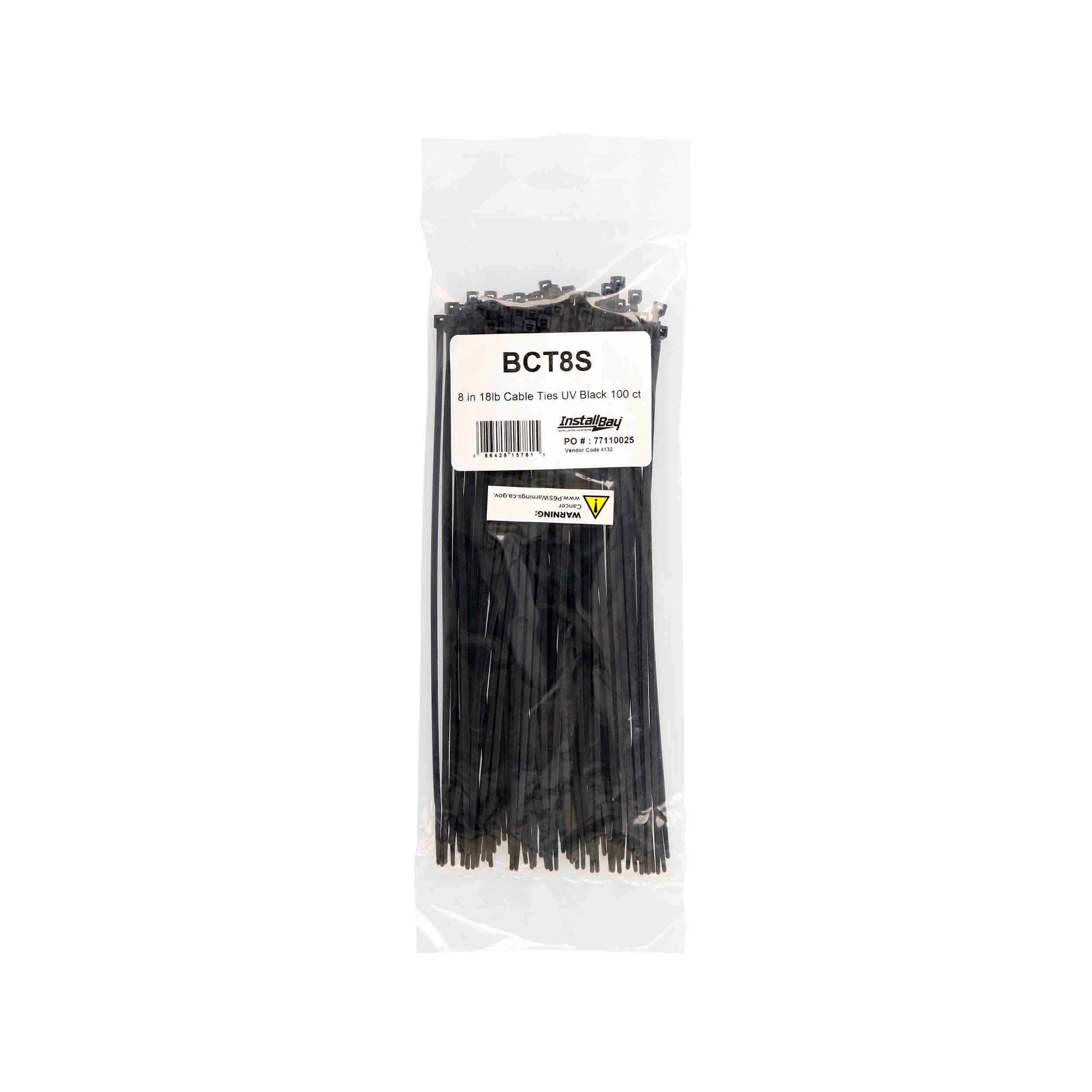 Thin Black Cable Tie - 8 Inch, Package of 100