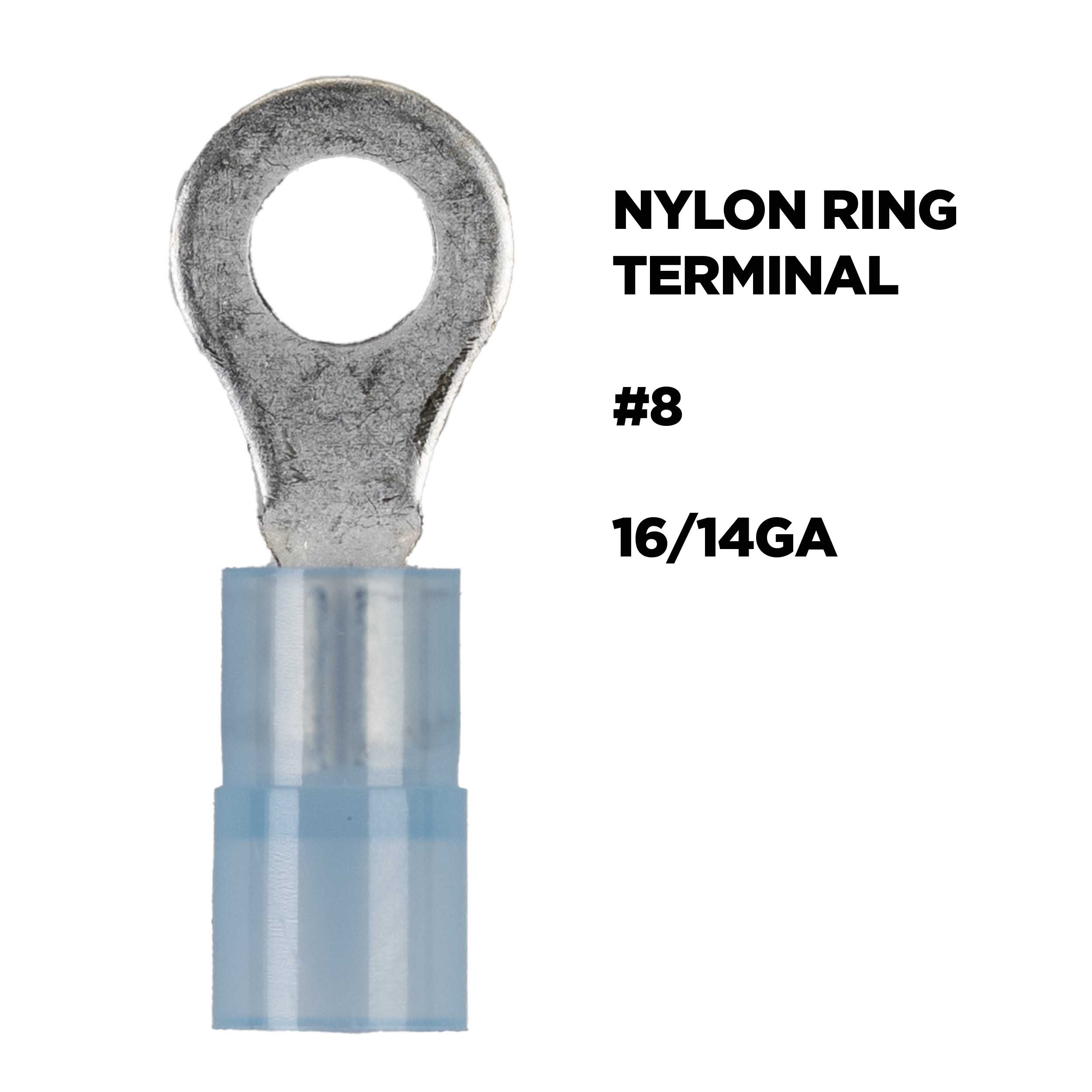 Blue Nylon Ring Terminal 16-14 Gauge #8 - Package of 100