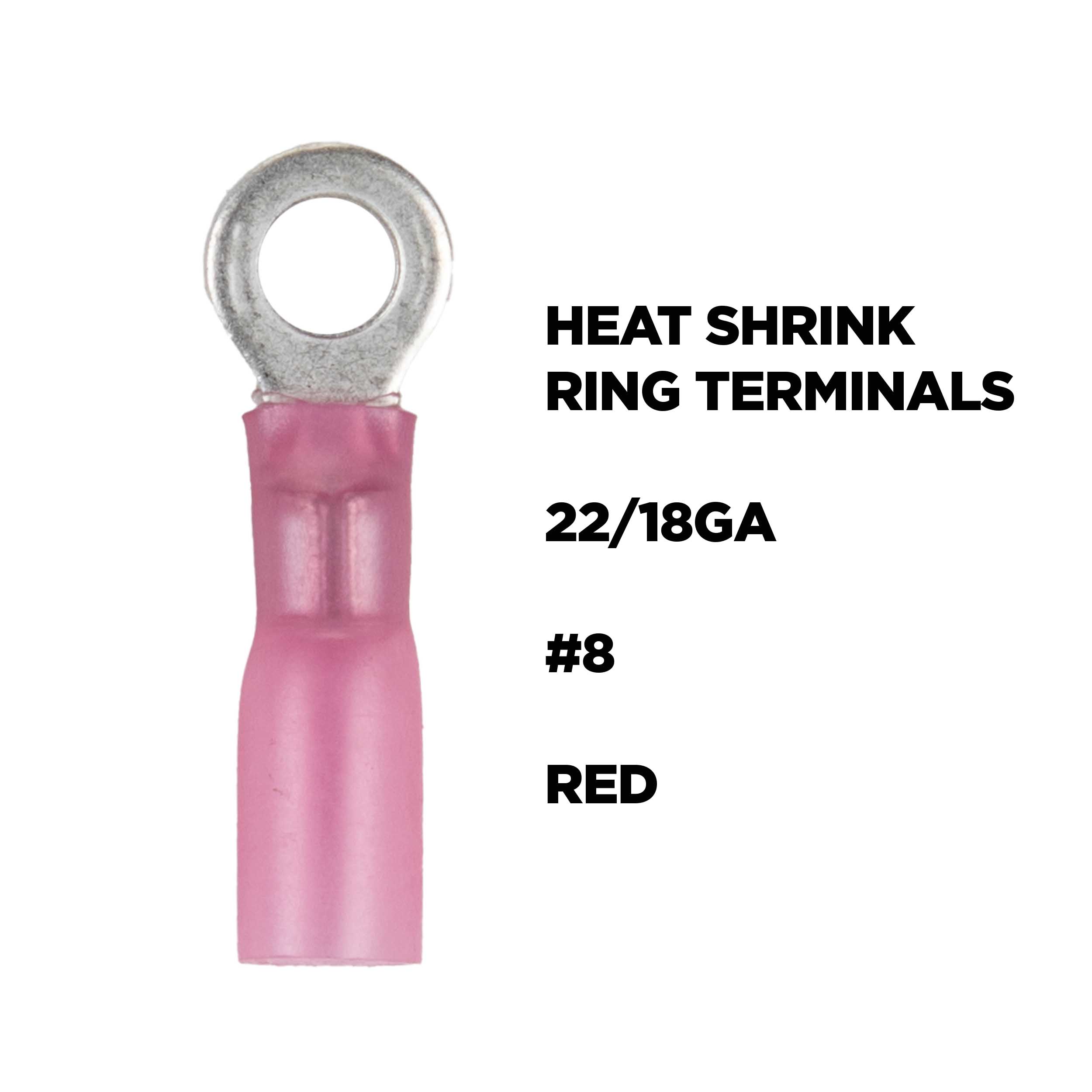 Heat Shrink Red Ring Terminal 22-18 Gauge #8