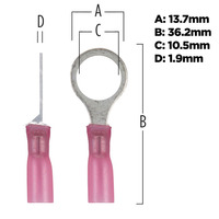 Heat Shrink Red Ring Terminal 22-18 Gauge 3/8 inch
