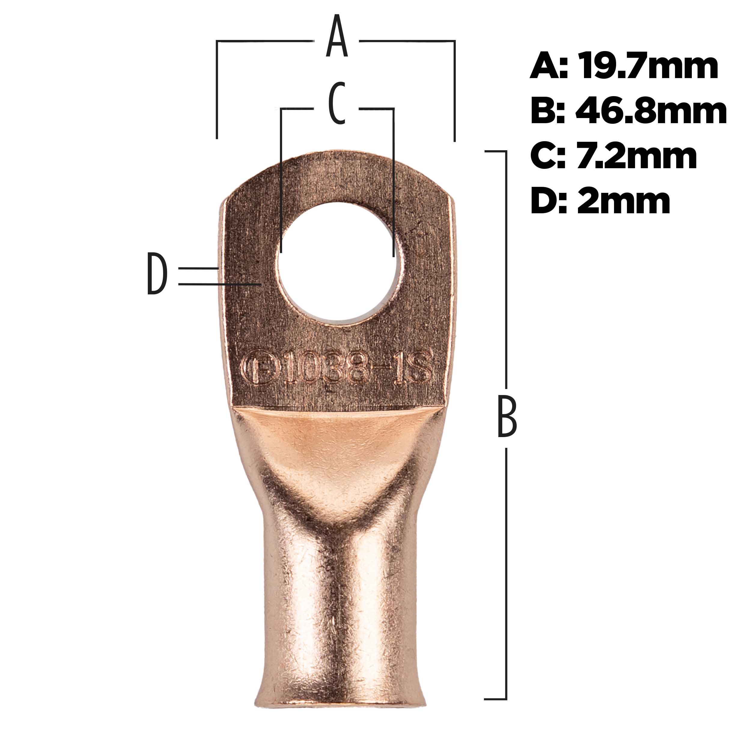 Copper Uninsulated Ring Terminal 1/0 Gauge 3/8 inch