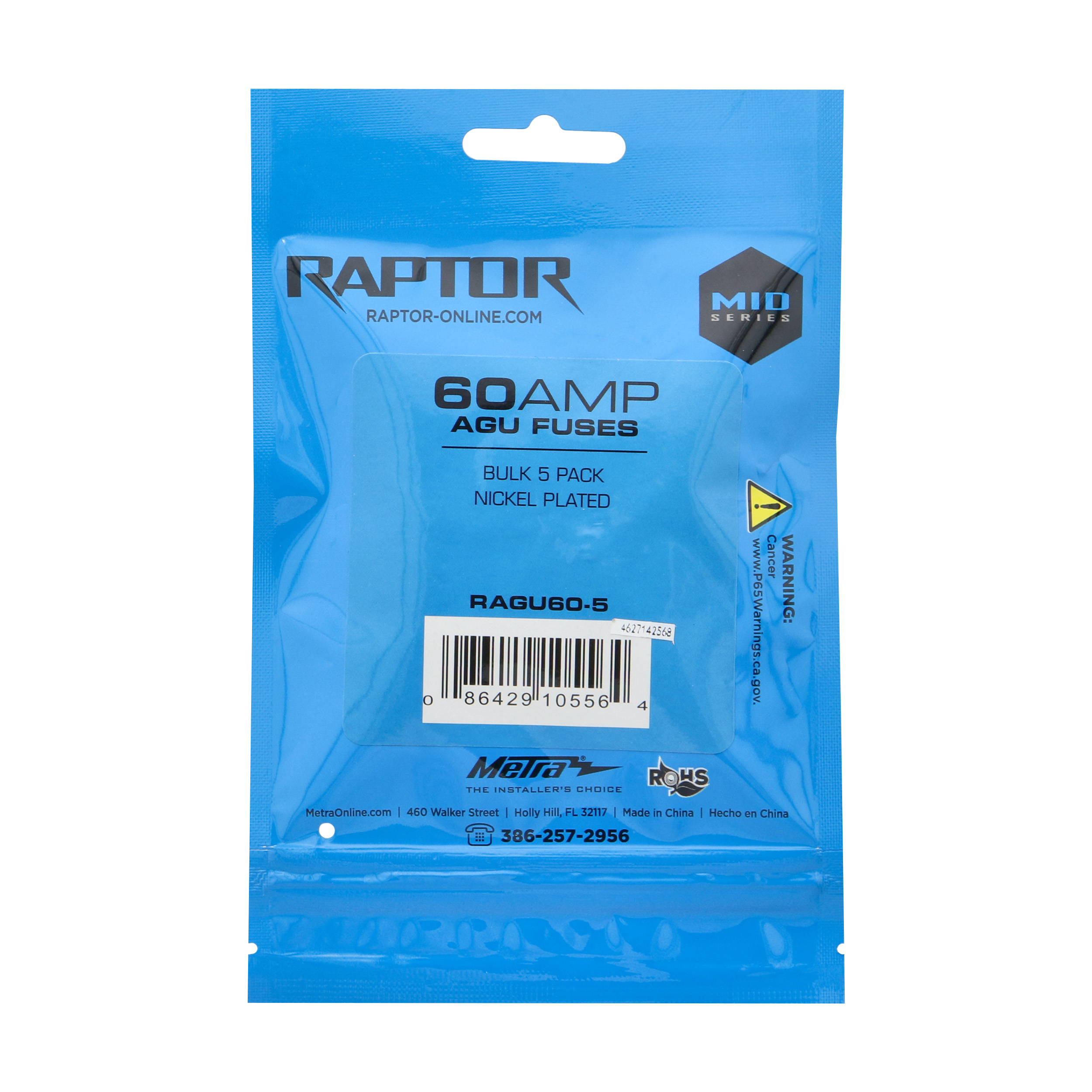 60 AMP AGU Fuses Nickel Plated - MID SERIES - 5 PK