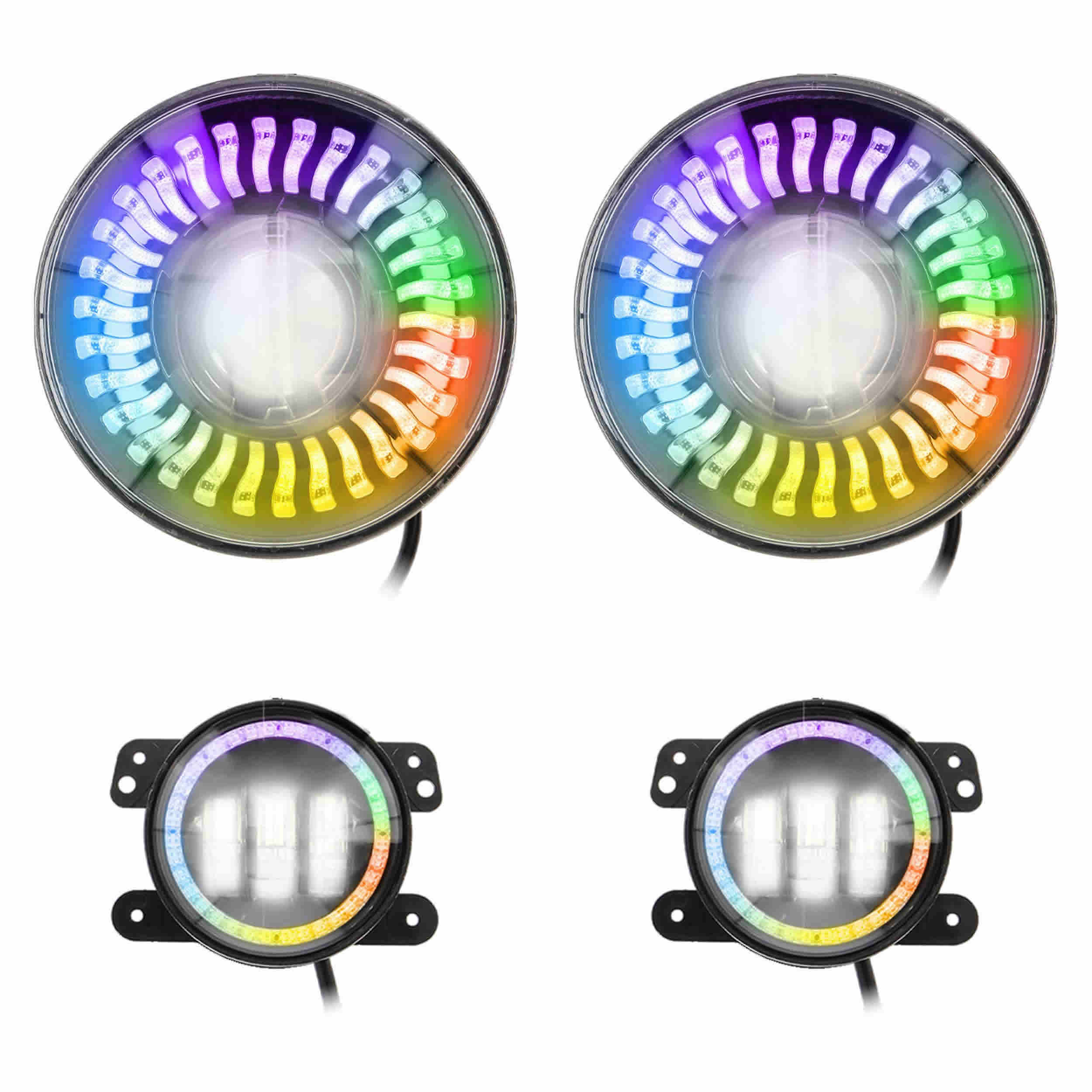 Chasing RGB 7" Projector lights & 4" Fog Lights w/Controller