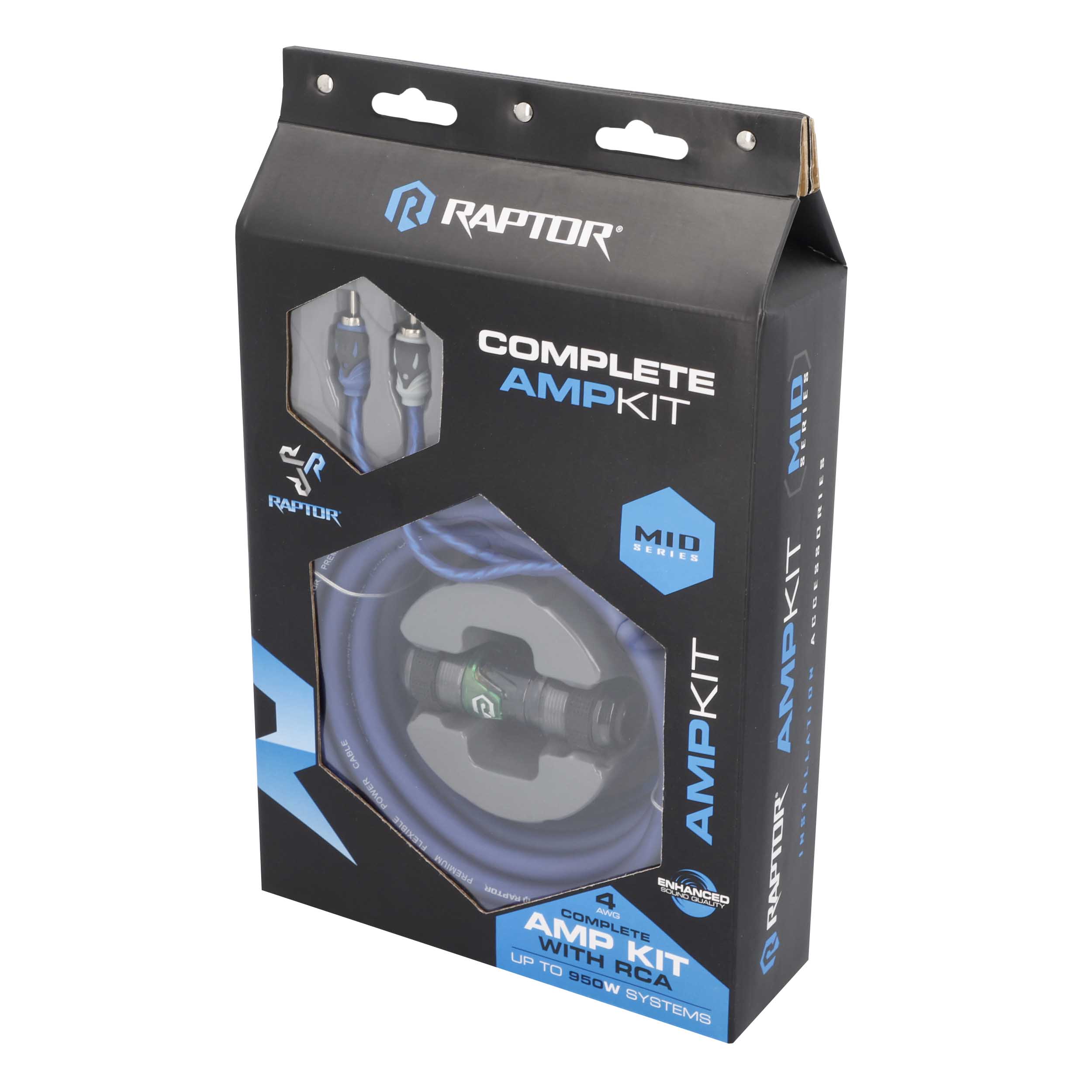 RAPTOR CCA 950W 4 AWG Amp Kit with RCA Cable - Mid Series