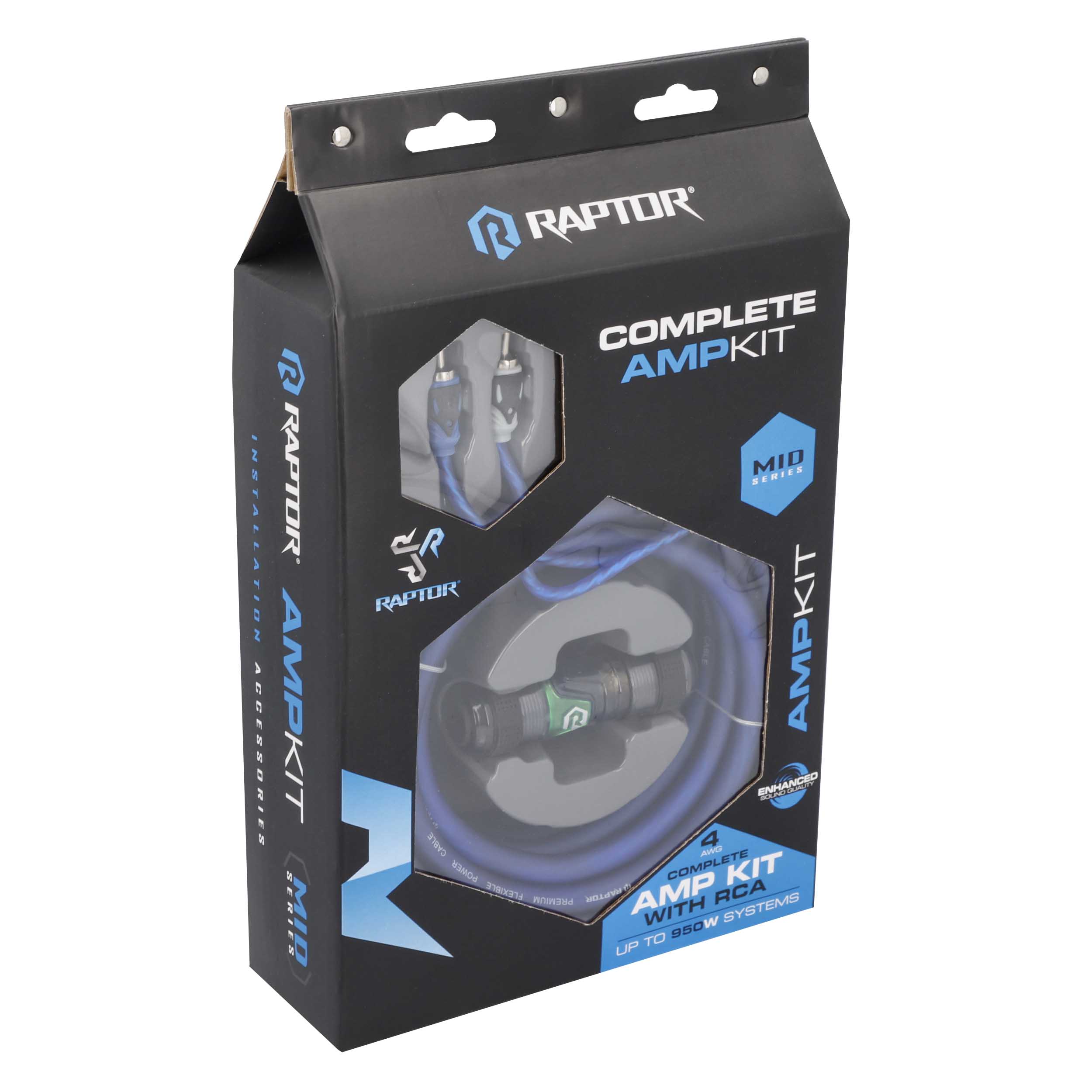 RAPTOR CCA 950W 4 AWG Amp Kit with RCA Cable - Mid Series
