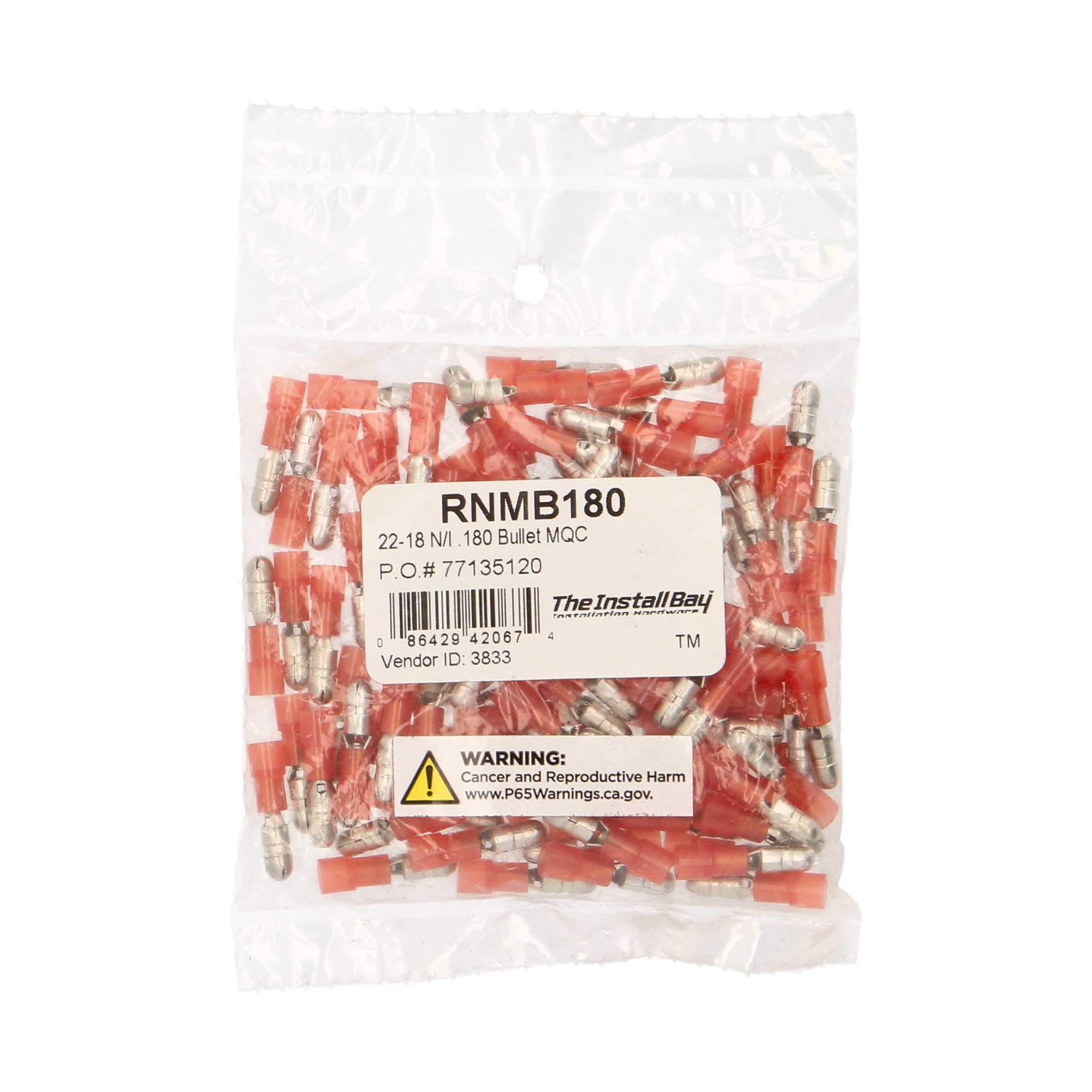 Red Nylon Male Bullet Connector 22-18 Gauge .180