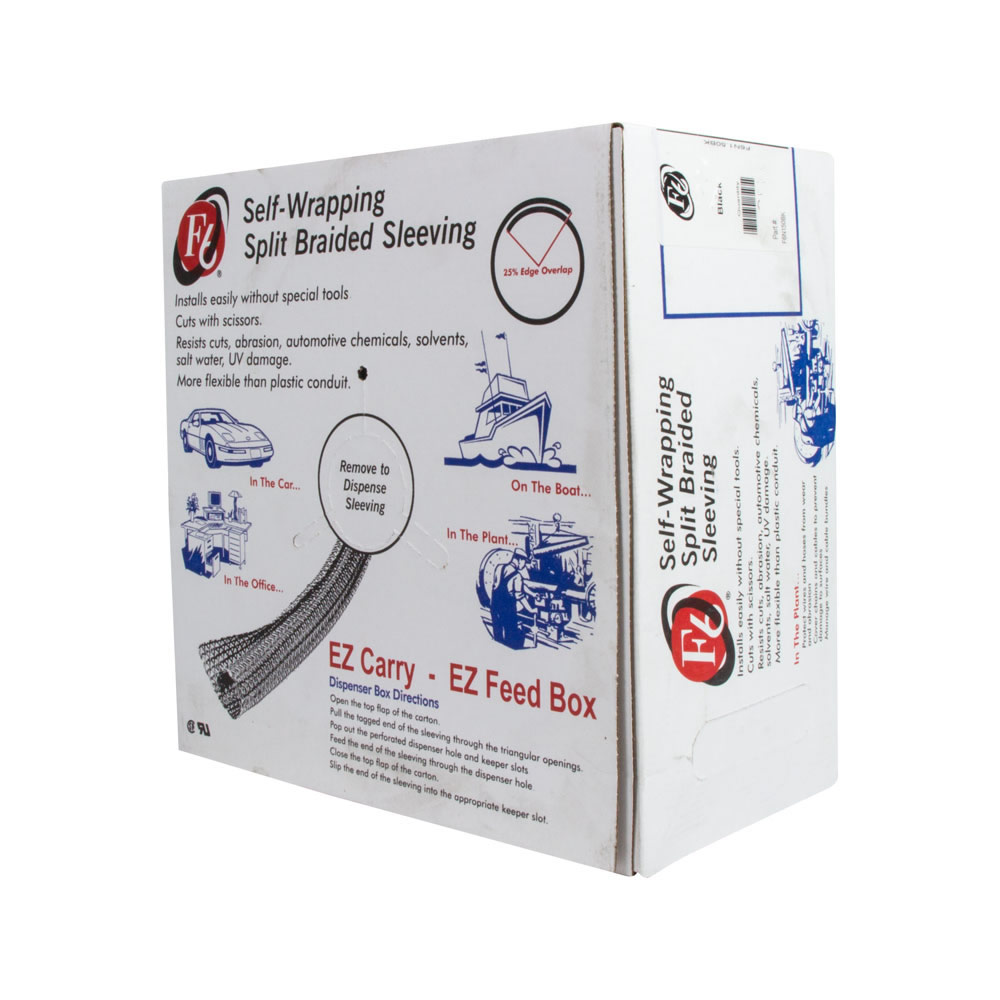 3/4in Self-Wrapping Split Braid Sleeving Black - 50ft