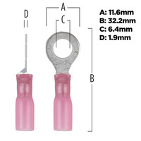 Heat Shrink Red Ring Terminal 22-18 Gauge 1/4 inch