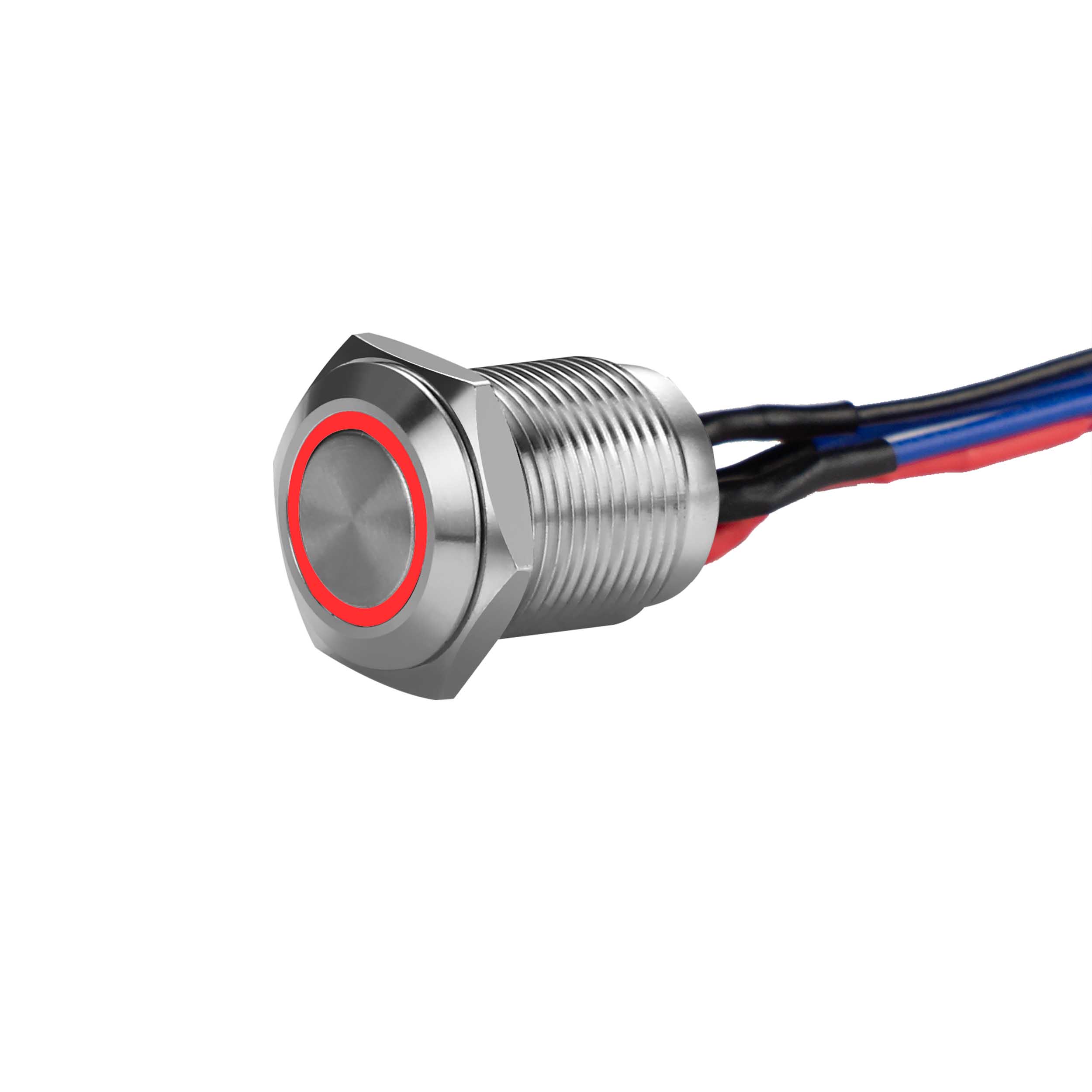 Silver 12MM Round Illuminated Momentary Switches - Red