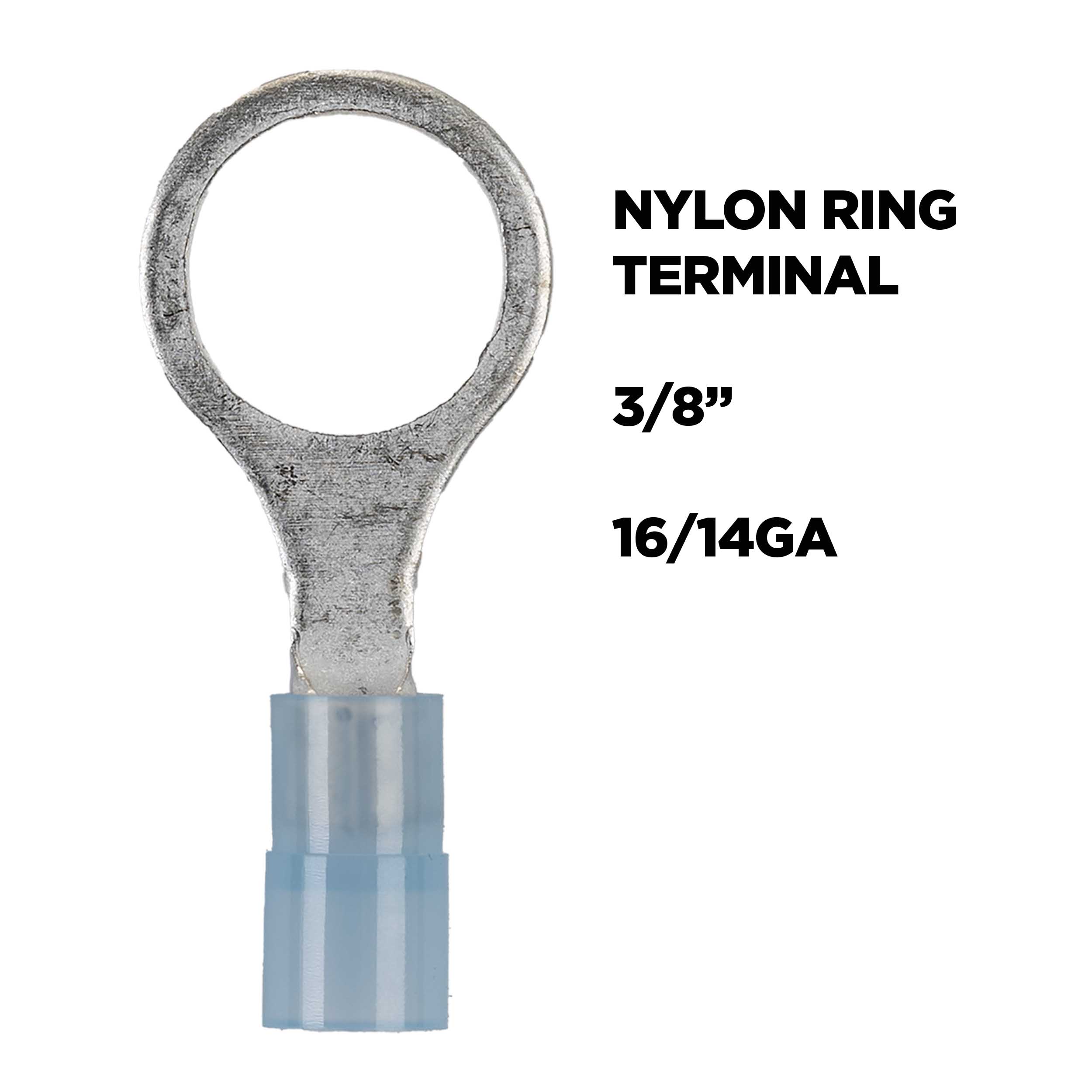 Blue Nylon Ring Terminals 16-14 GA 3/8 inch - Package of 100