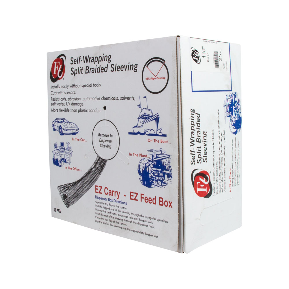 1 1/2in Self-Wrapping Split Braid Sleeving Black - 25ft