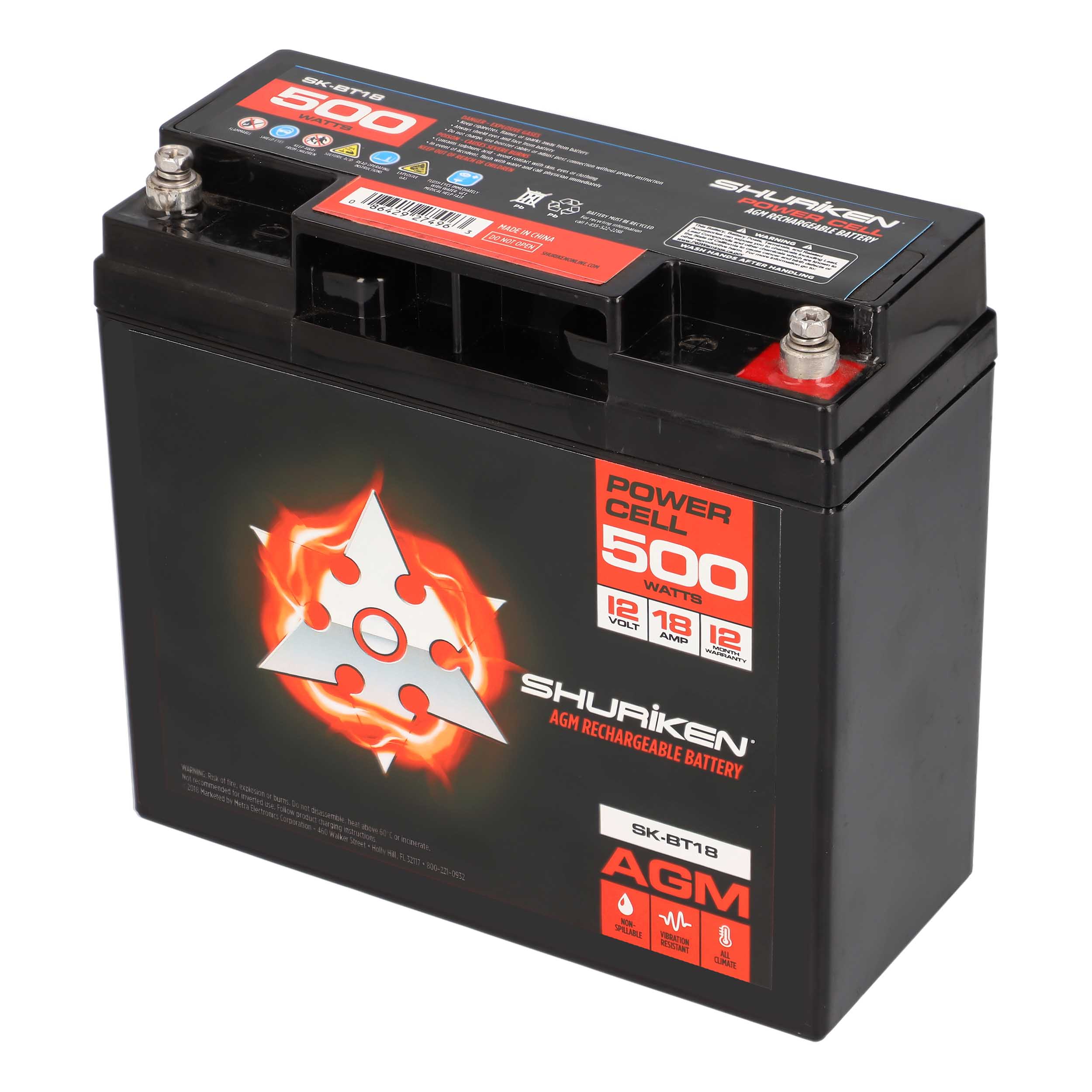 500W 18AMP Hours Compact Size AGM 12V Battery