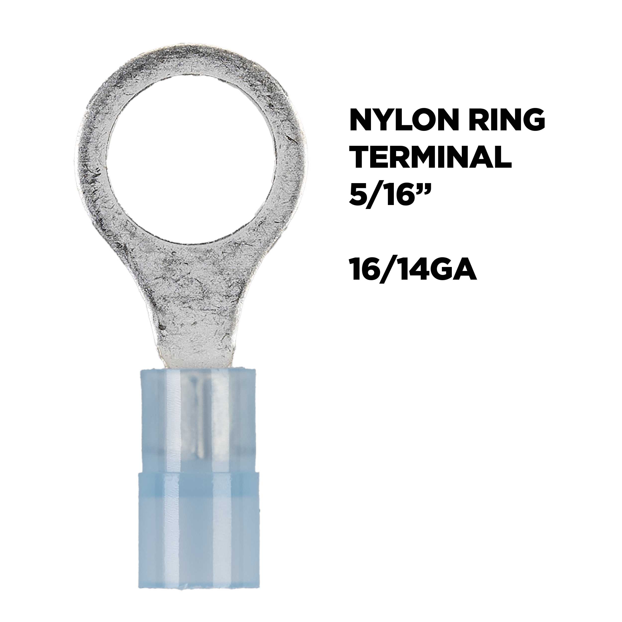 Blue Nylon Ring Terminal 16-14 Gauge 5/16 in - Pack of 100
