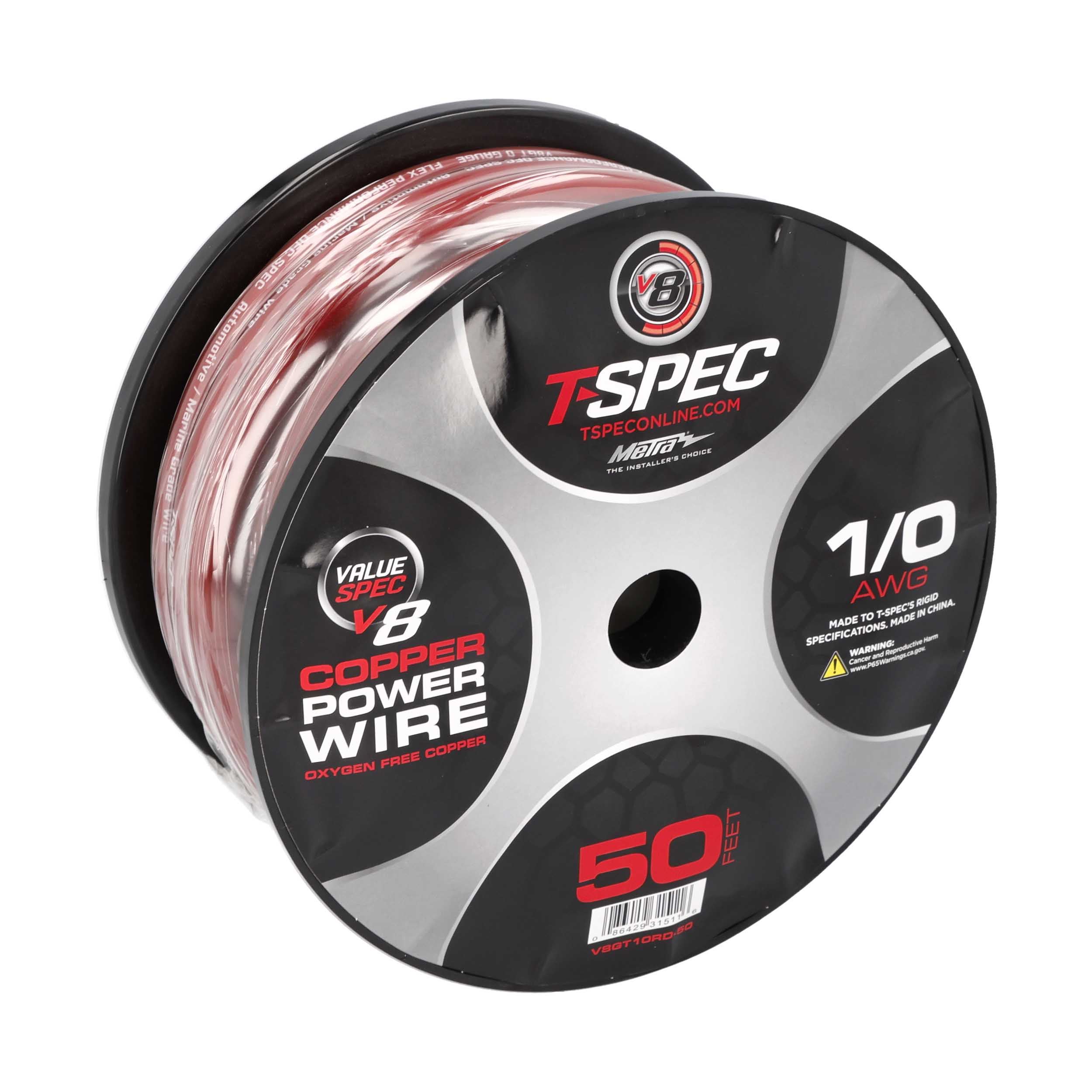 V8GT Series 1/0 AWG OFC Power Wire | 50 ft. | Red