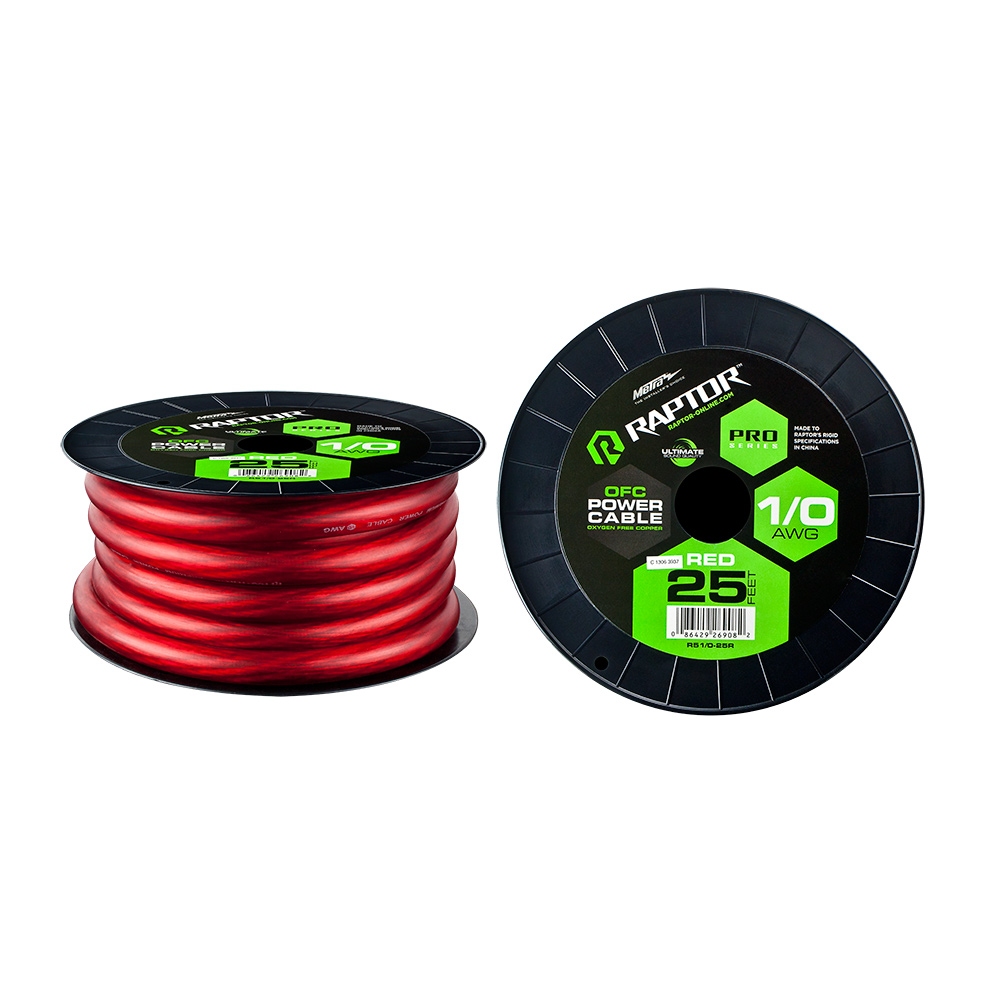 25ft 1/0 AWG RED PRO-SERIES OFC POWER CABLE