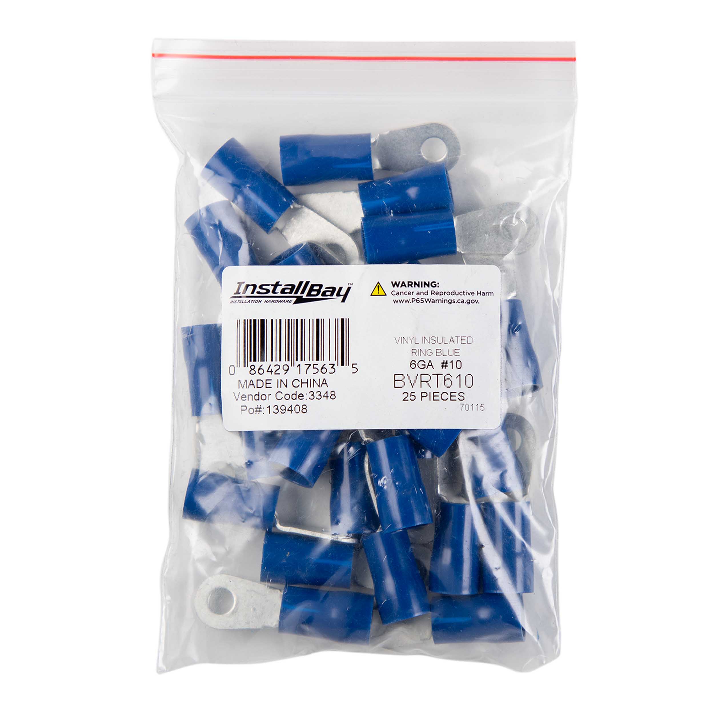 Blue Vinyl Ring Terminal 6 Gauge #10 -  Package of 25