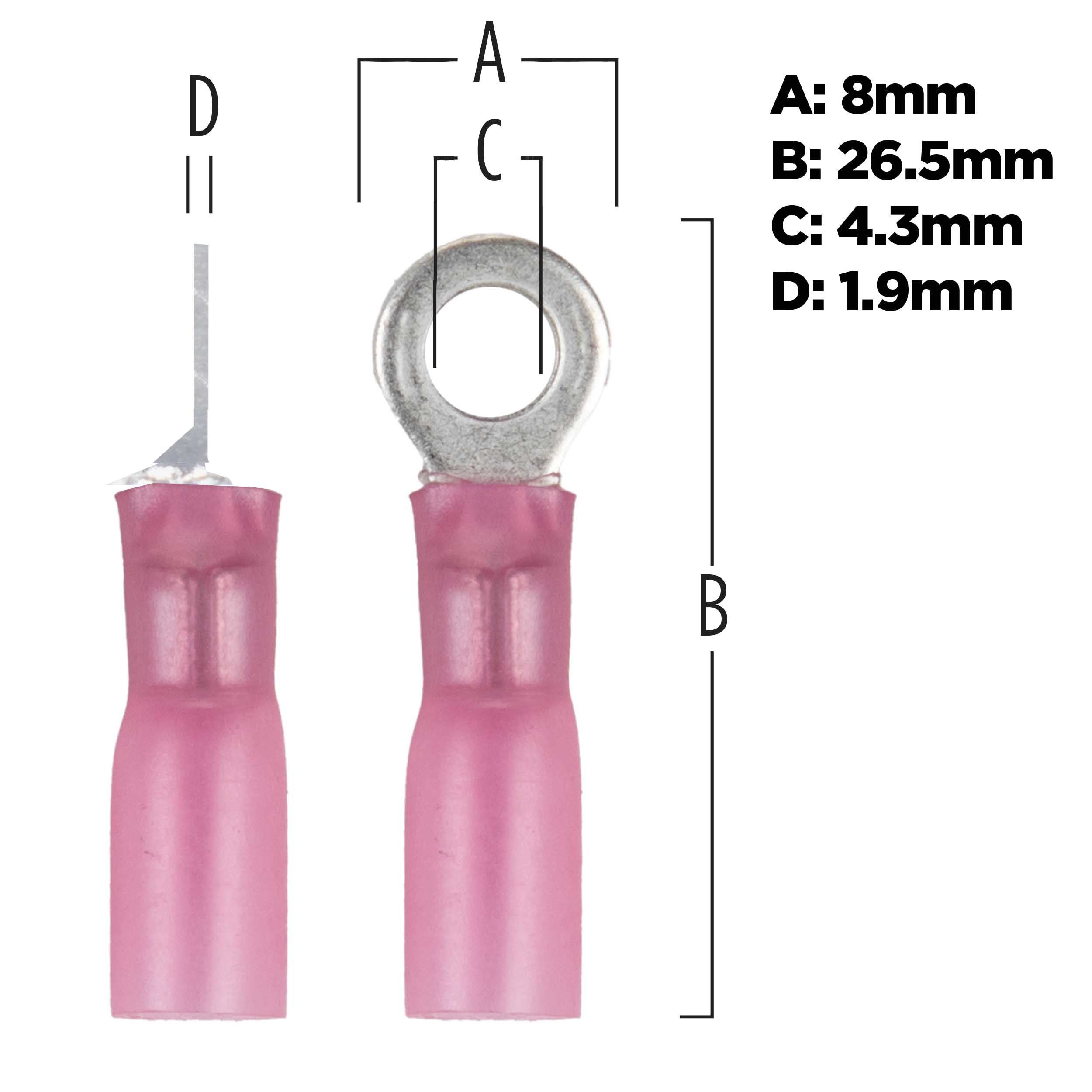 Heat Shrink Red Ring Terminal 22-18 Gauge #8