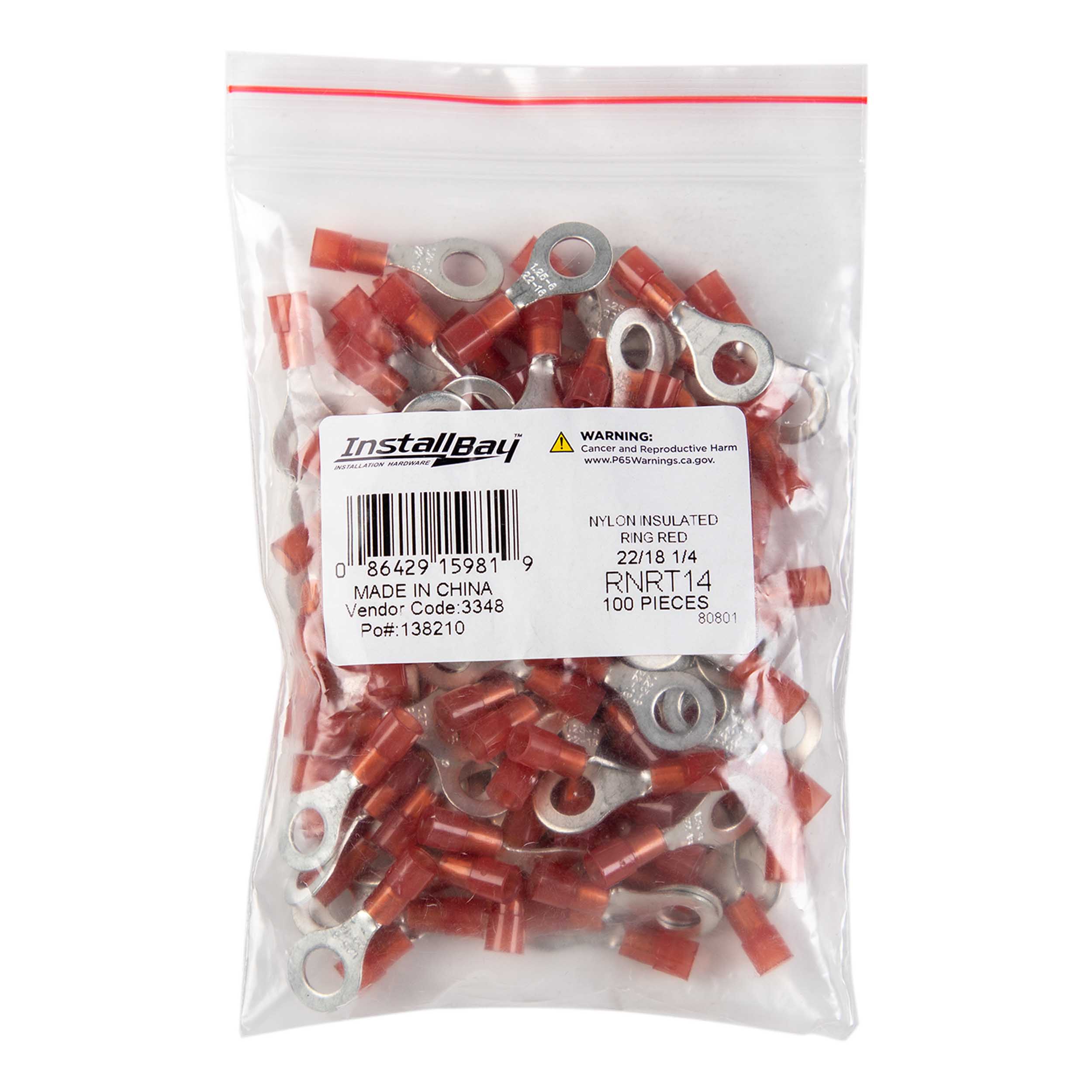 Red Nylon Ring Terminal 22-18 Gauge 1/4 inch - Package of 10