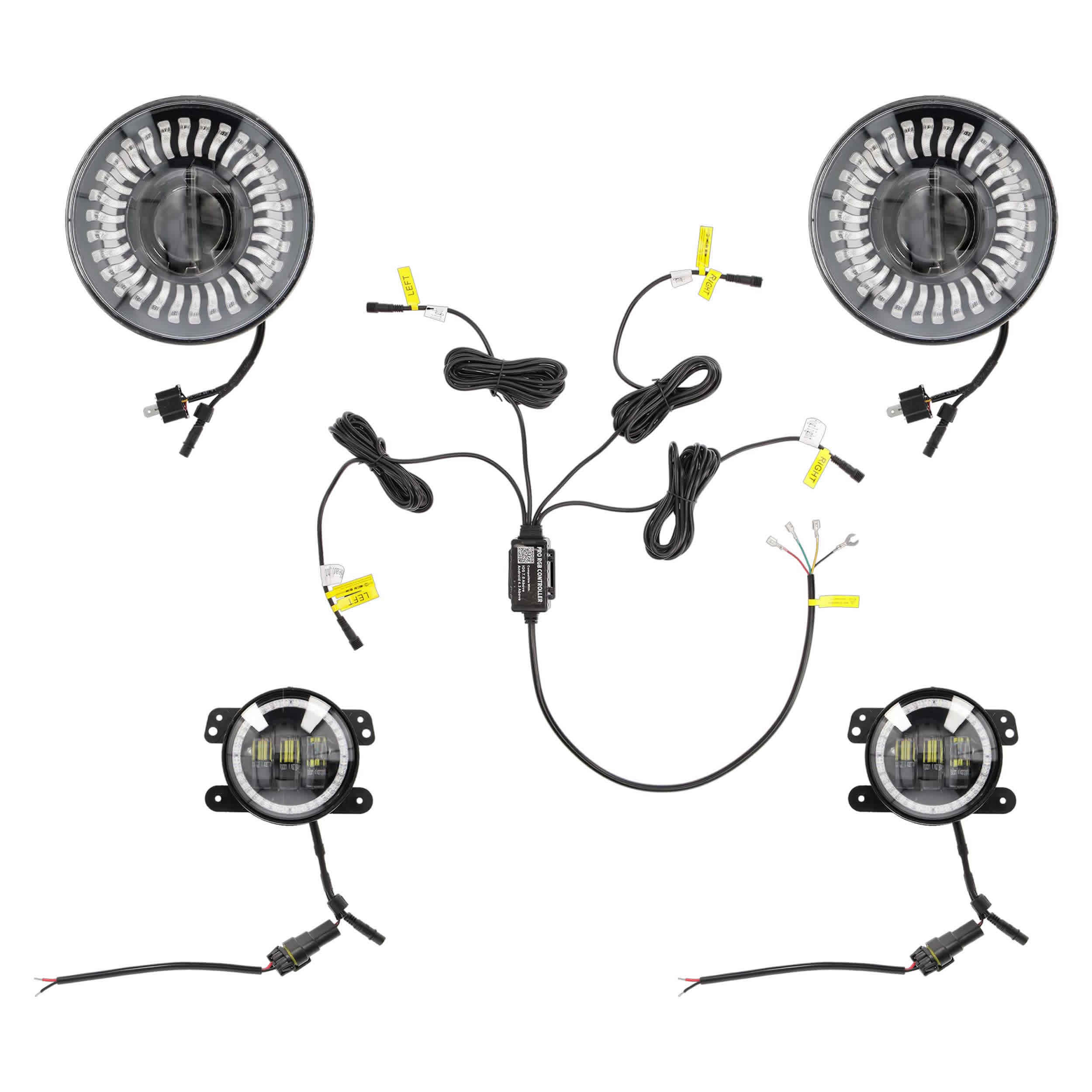 Chasing RGB 7" Projector lights & 4" Fog Lights w/Controller