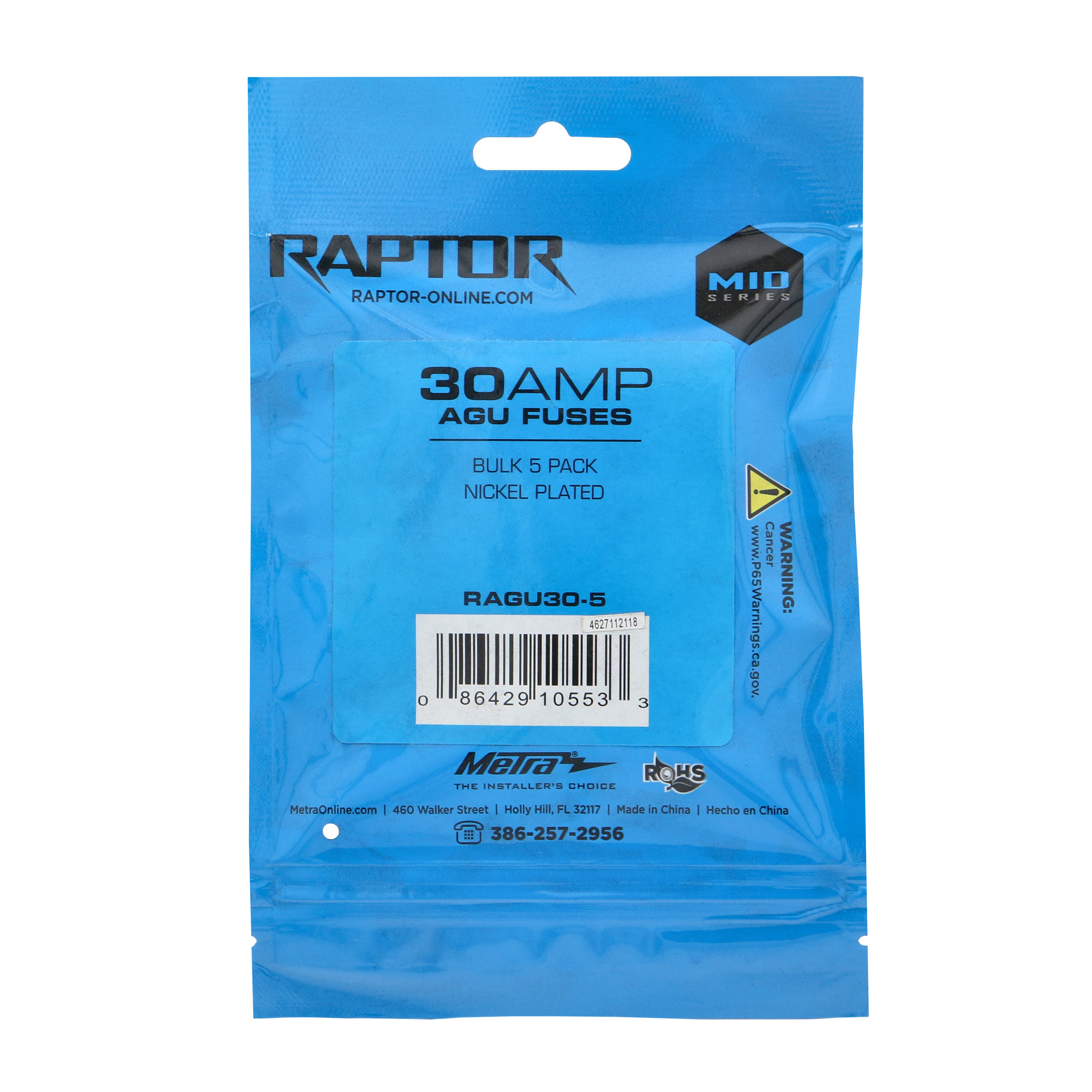 30 AMP AGU Fuses Nickel Plated - MID SERIES - 5 PK