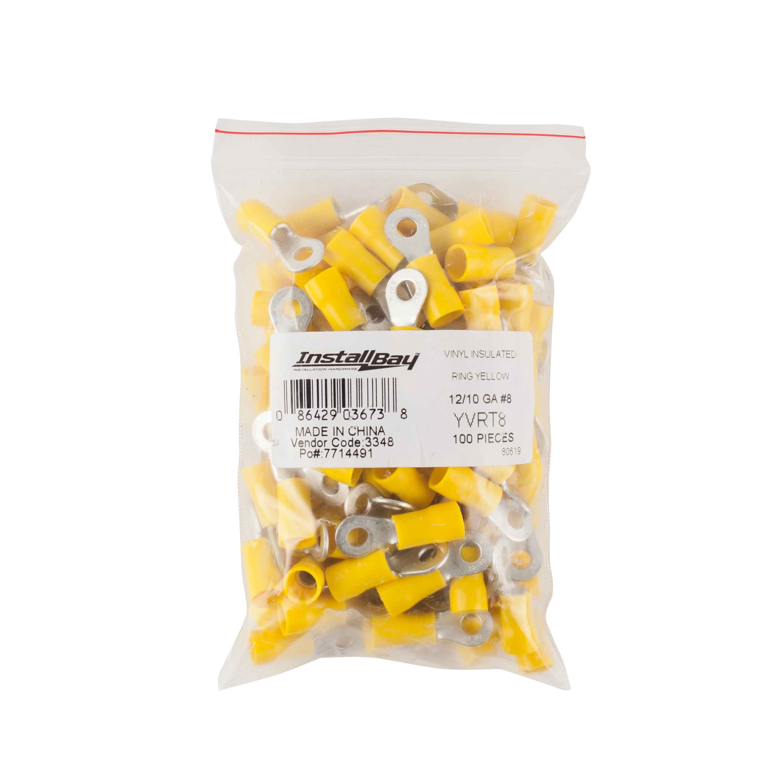 Yellow Vinyl Ring Terminal 12-10 Gauge #8 Package of 100