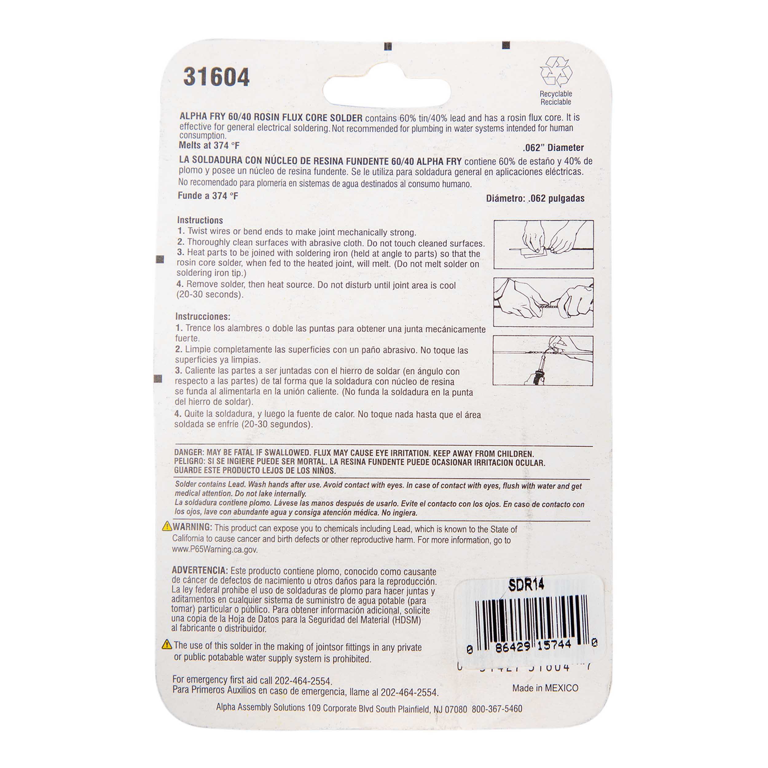 .062 Rosin Core Solder - .25 lb Spool 60/40