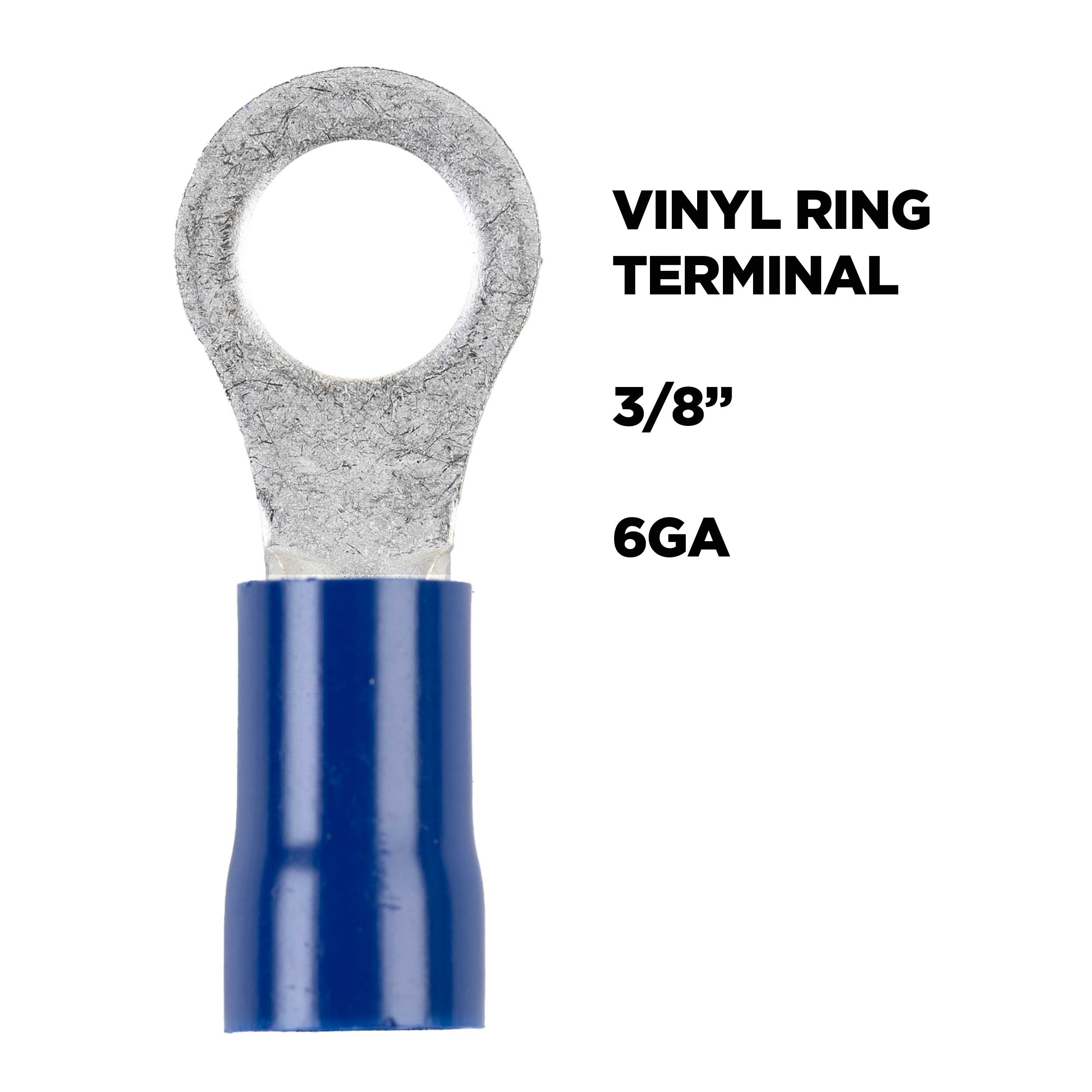 Blue Vinyl Ring Terminal 6 Gauge 3/8 Inch - Package of 25