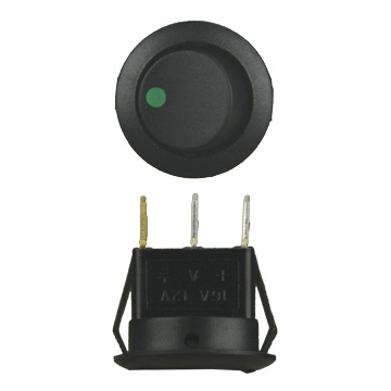 Round Rocker Switch  Green Led No Leads 20amp -  Pack of 5