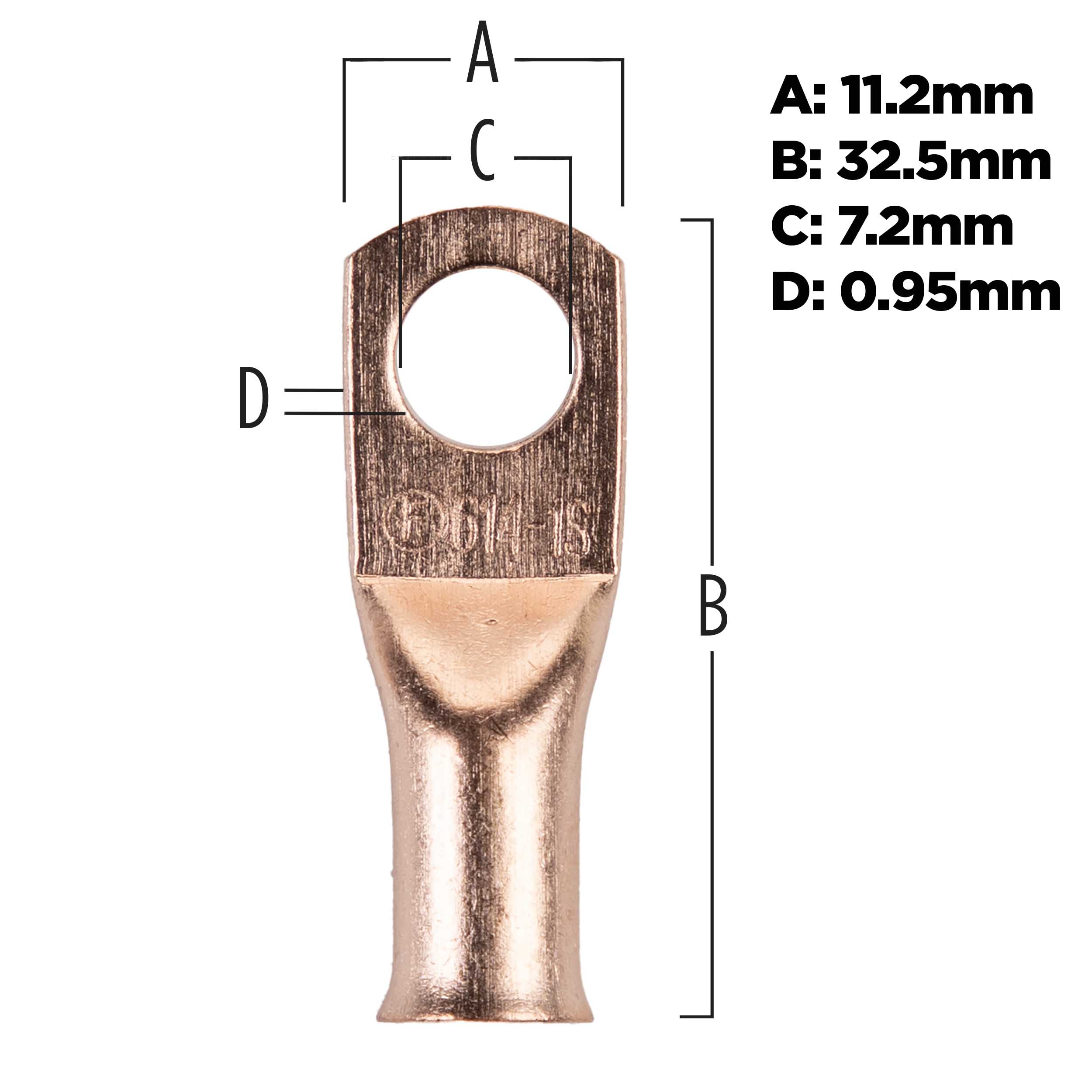 Copper Uninsulated Ring Terminal 6 Gauge 1/4 inch