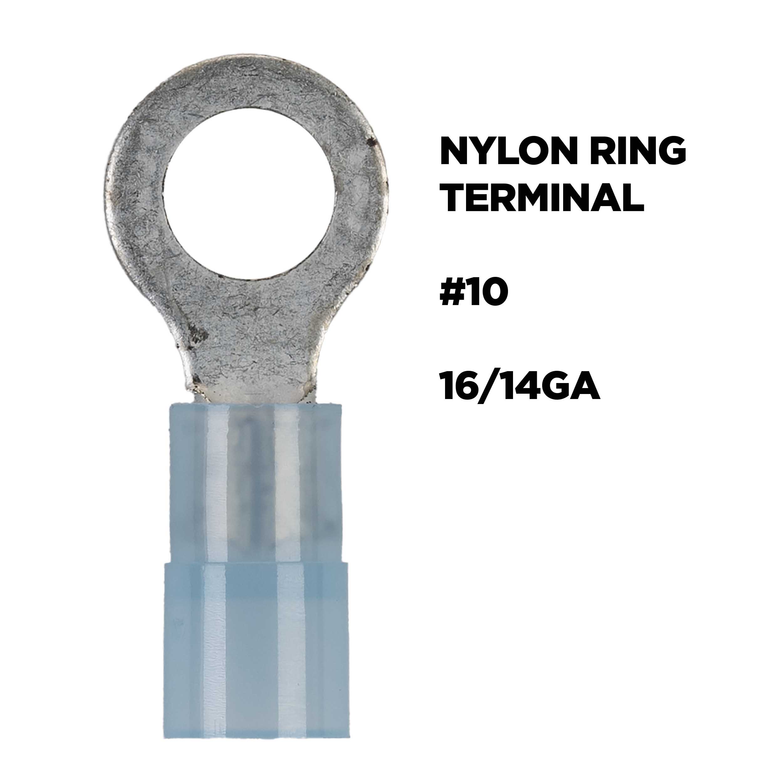 Blue Nylon Ring Terminal 16-14 Gauge #10 - Package of 100
