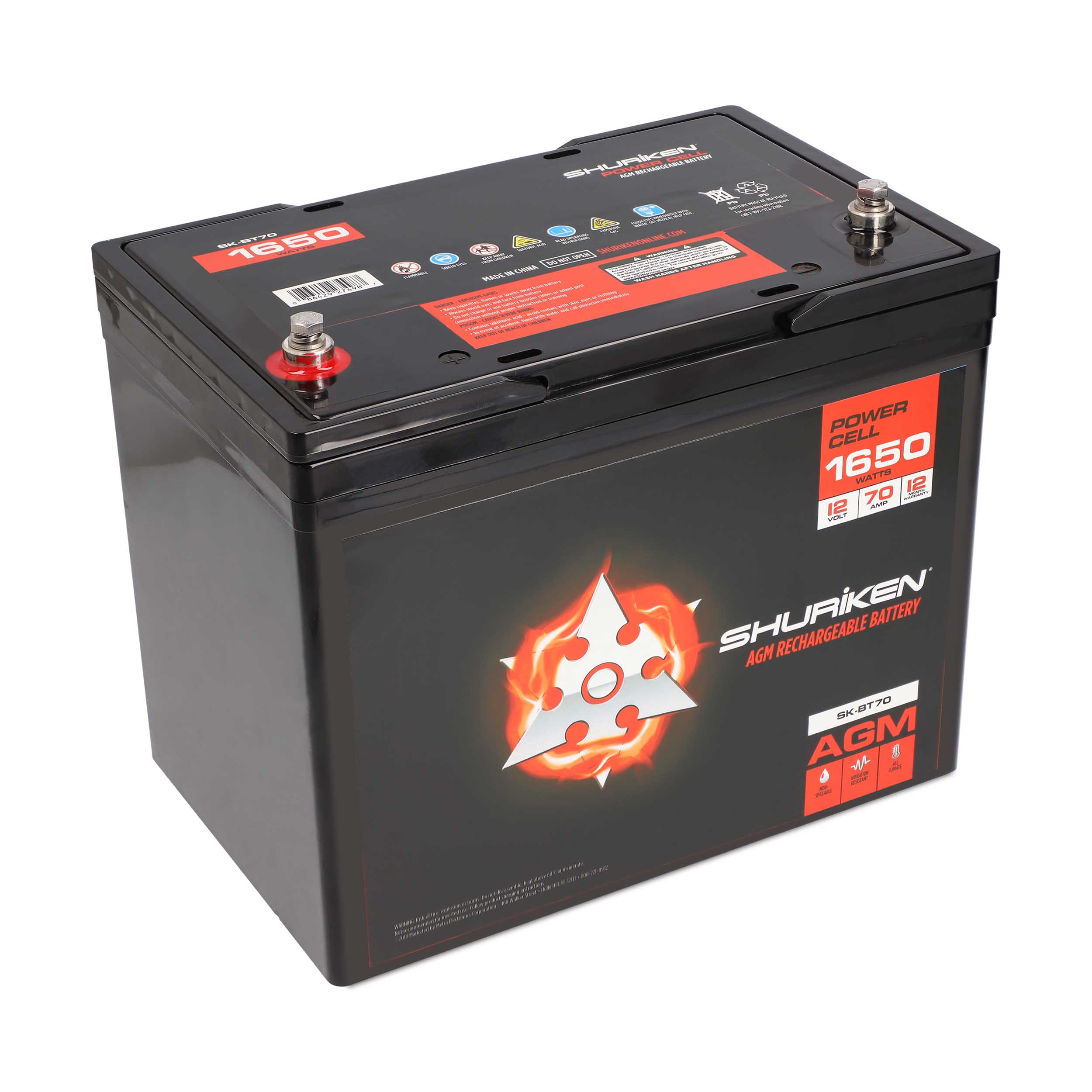 1650W 70AMP Hours Full Size AGM 12V Battery