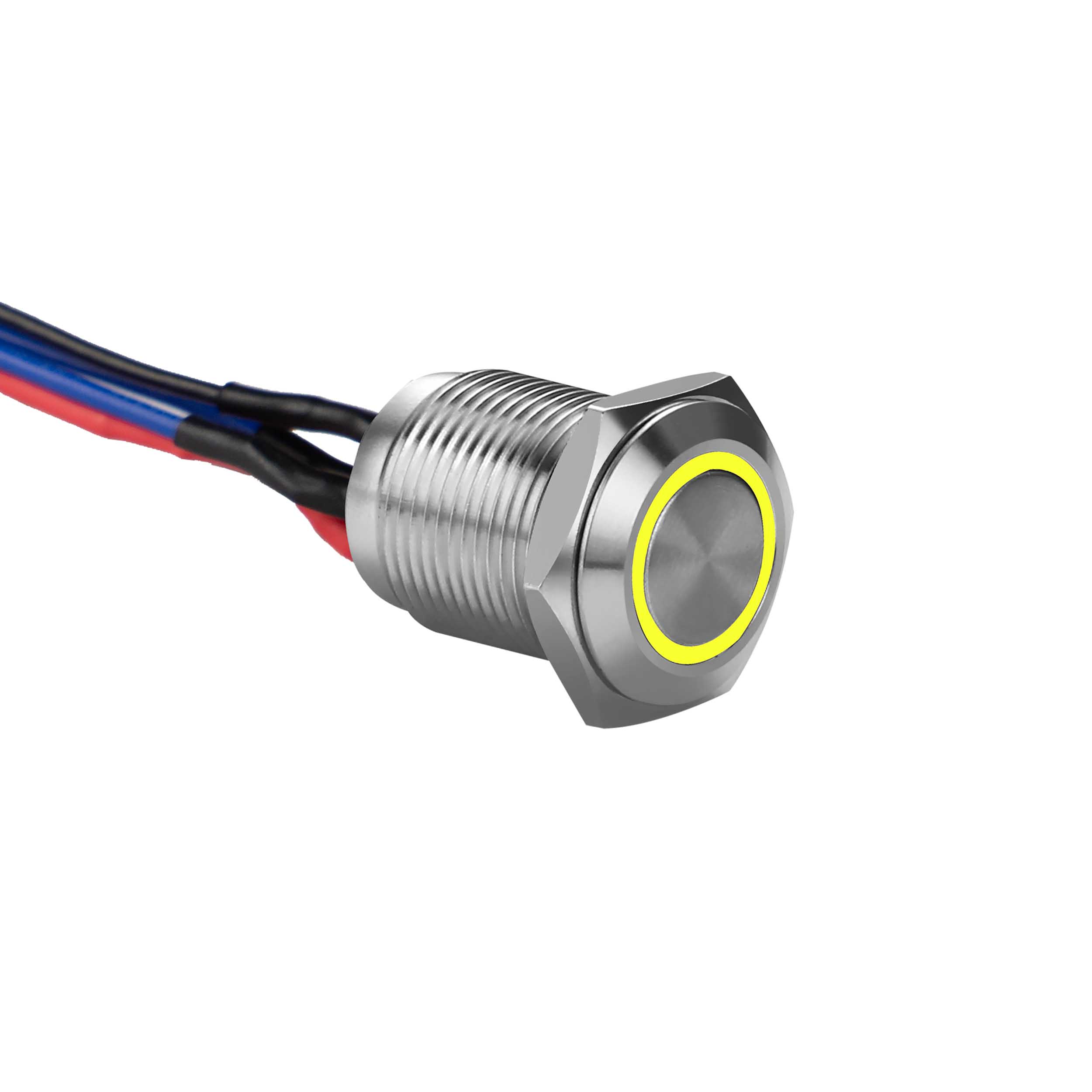 Silver 12MM Round Illuminated Momentary Switches - Yellow