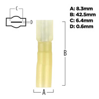 Heat Shrink Yellow Male Quick Disconnects 12-10 Gauge .250