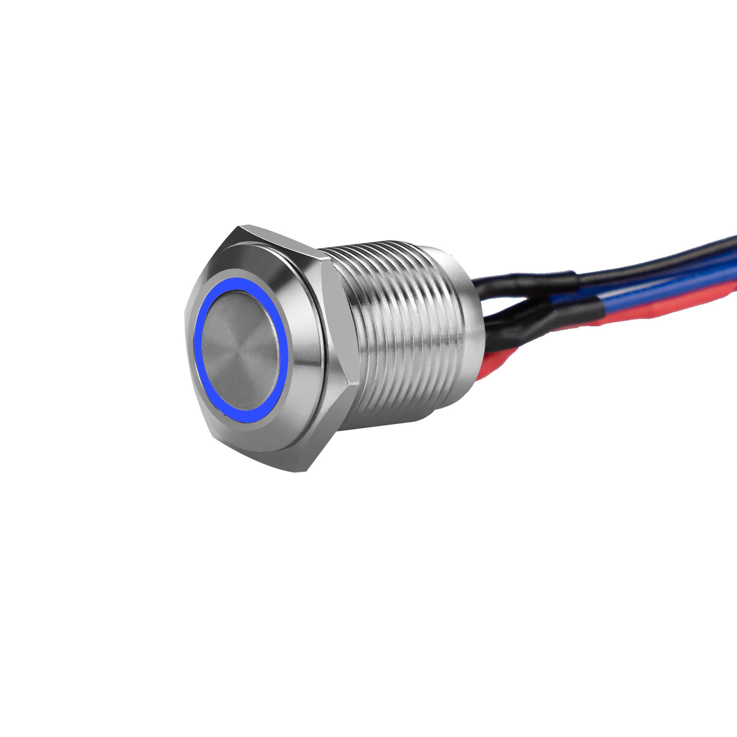 Silver 12MM Round Illuminated Momentary Switches - Blue