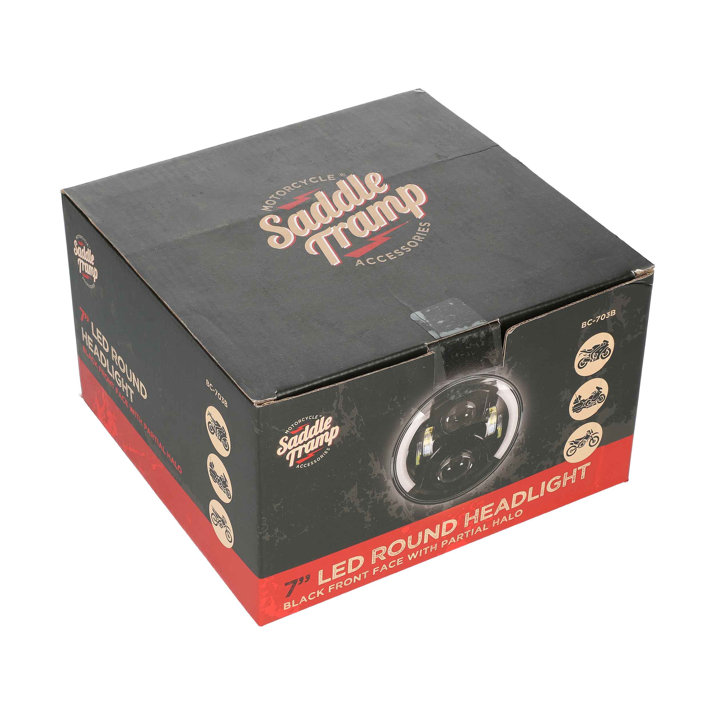 Round Motorcycle Headlights with Black Face and Partial Halo