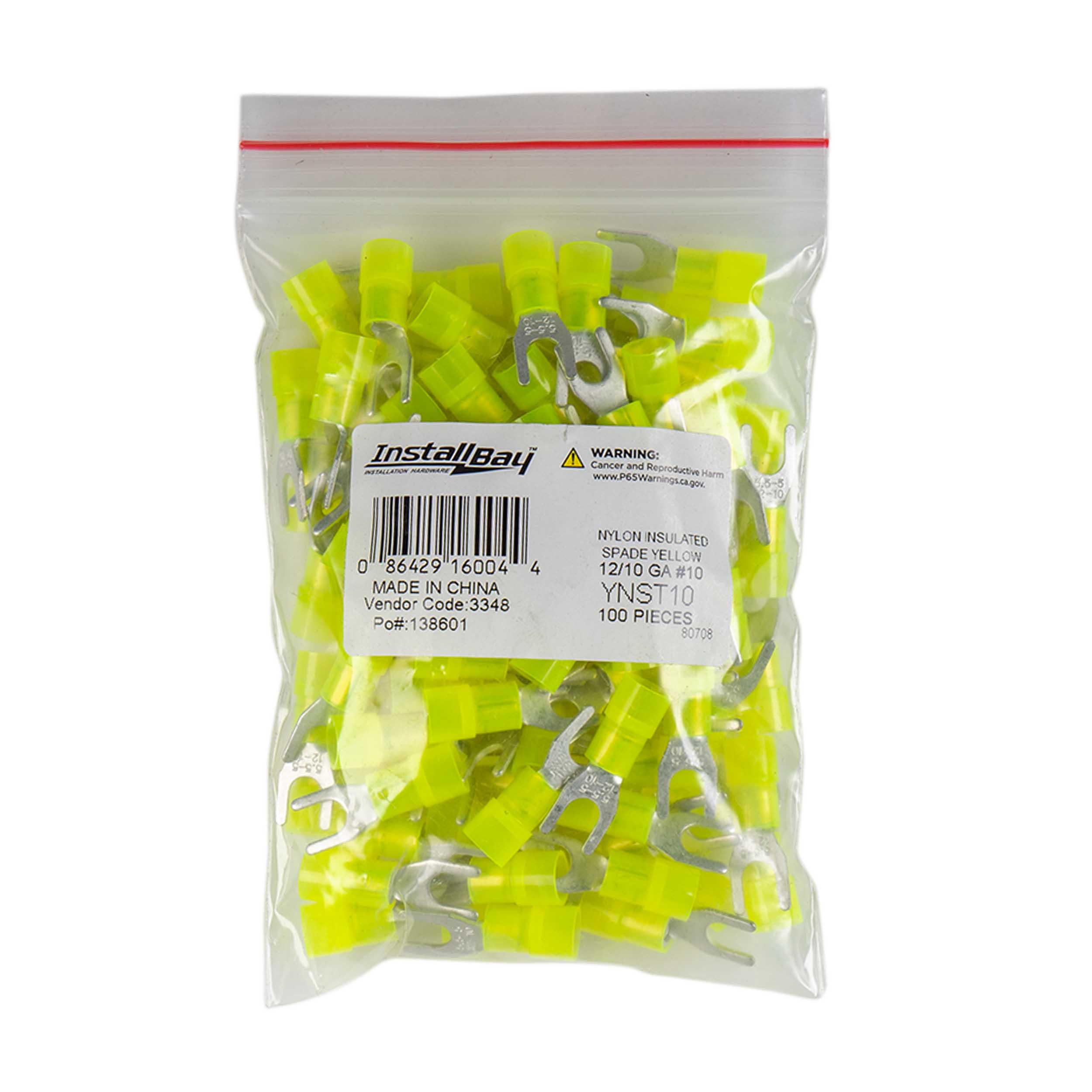 Yellow Nylon Spade Terminal 12-10 Gauge #10  Package of 100
