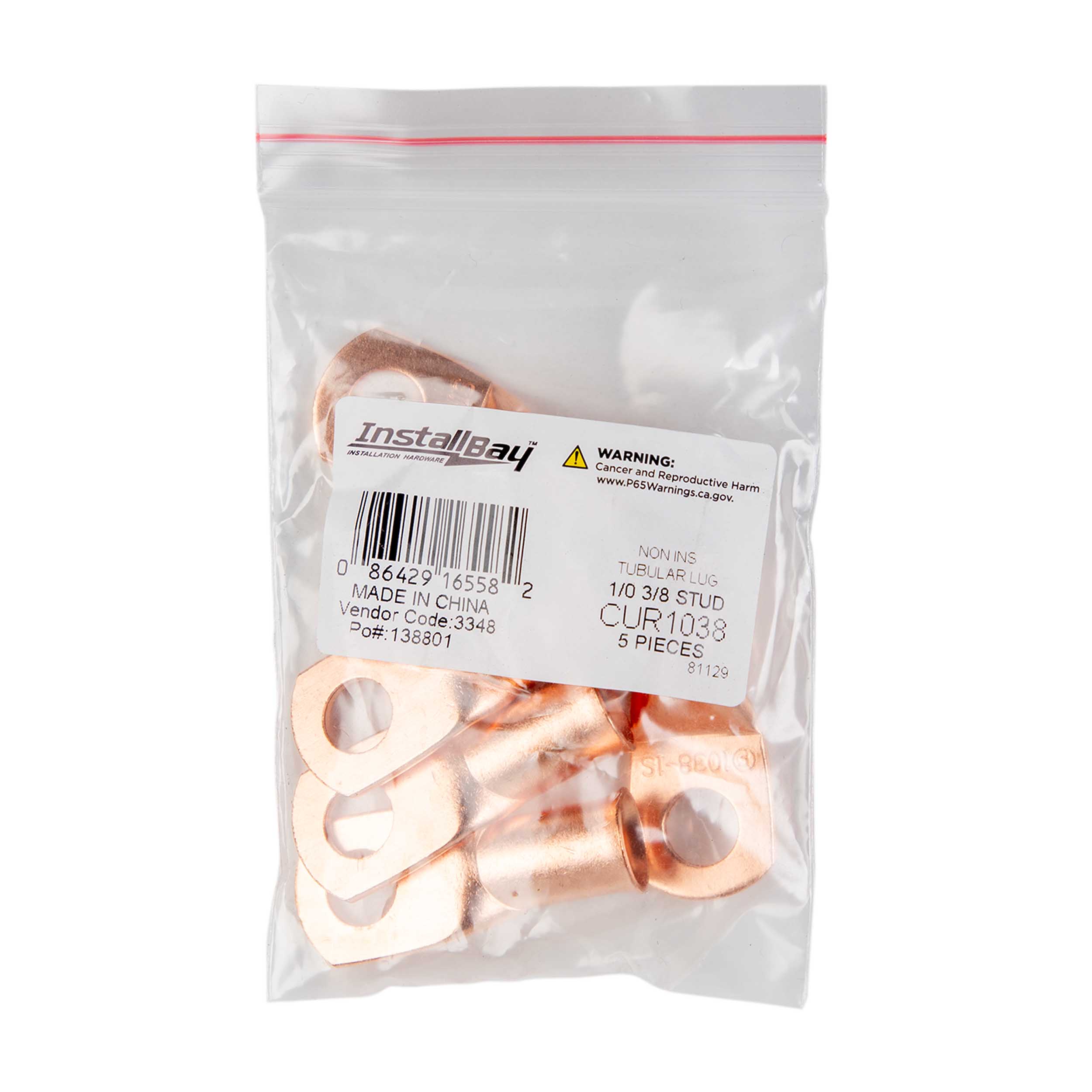 Copper Uninsulated Ring Terminal 1/0 Gauge 3/8 inch
