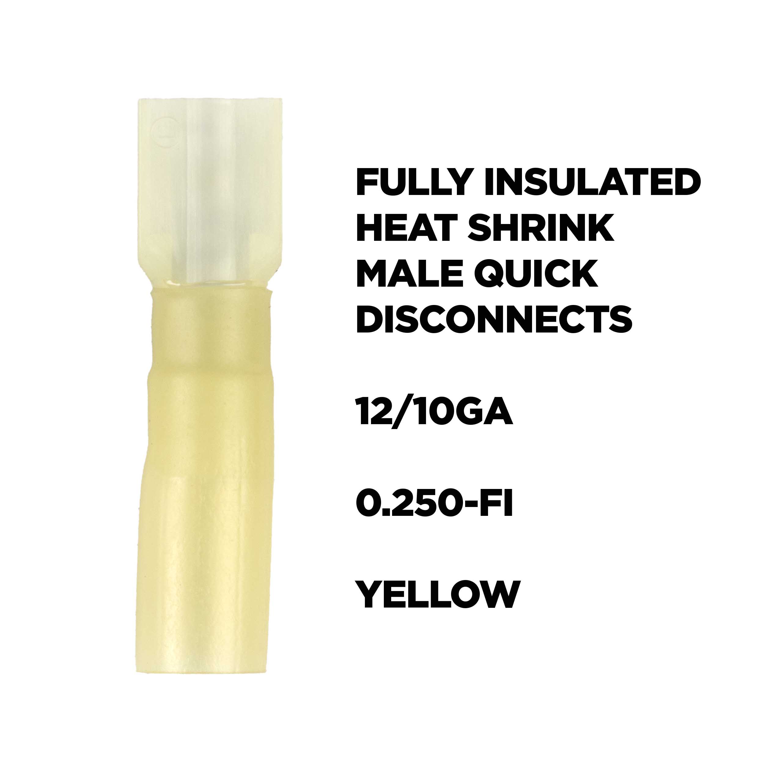 Heat Shrink Yellow Male Quick Disconnects 12-10 Gauge .250
