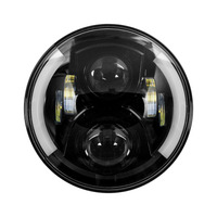 Round Motorcycle Headlights with Black Face and Partial Halo